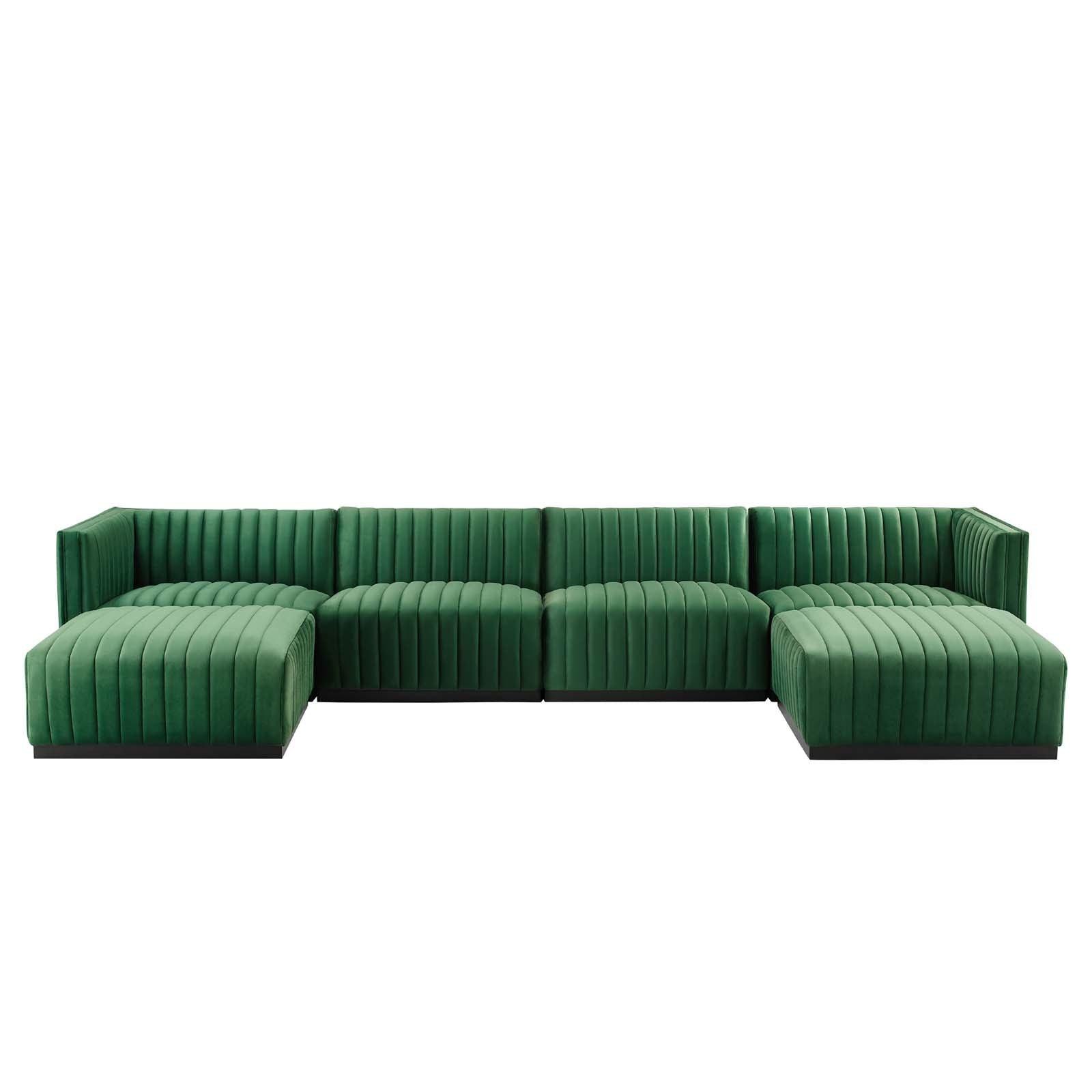 Modway Sectional Sofas - Conjure Channel Tufted Performance Plywood Velvet 6-Piece Sectional Black Emerald