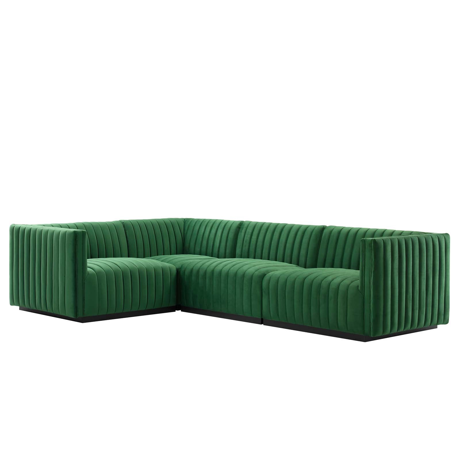 Modway Sectional Sofas - Conjure Channel Tufted Performance Plywood Velvet 4-Piece Sectional Black Emerald