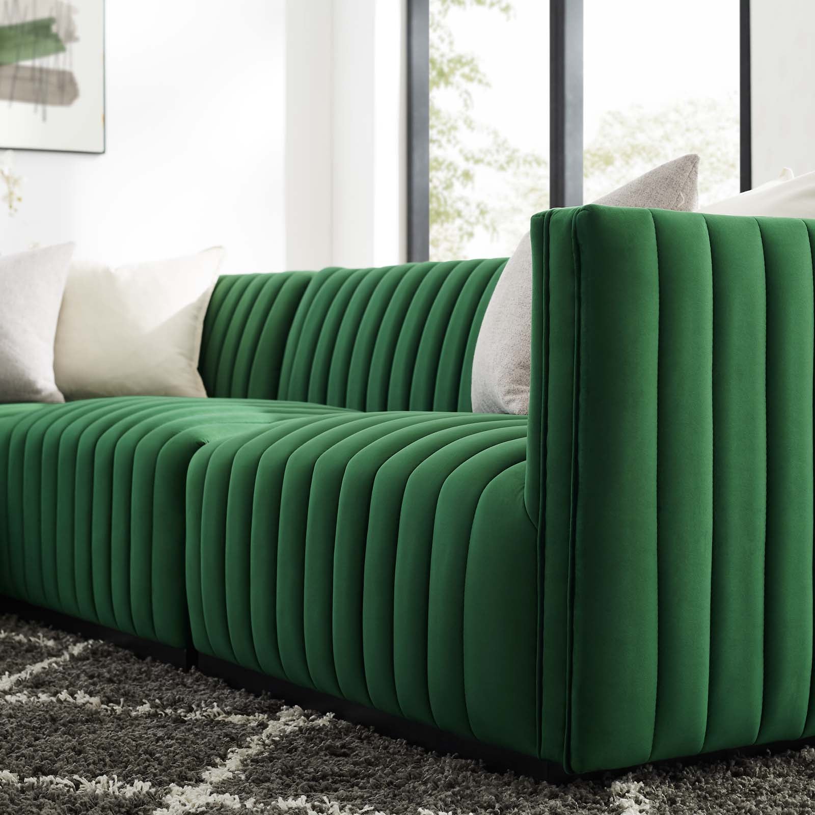 Modway Sectional Sofas - Conjure Channel Tufted Performance Plywood Velvet 4-Piece Sectional Black Emerald