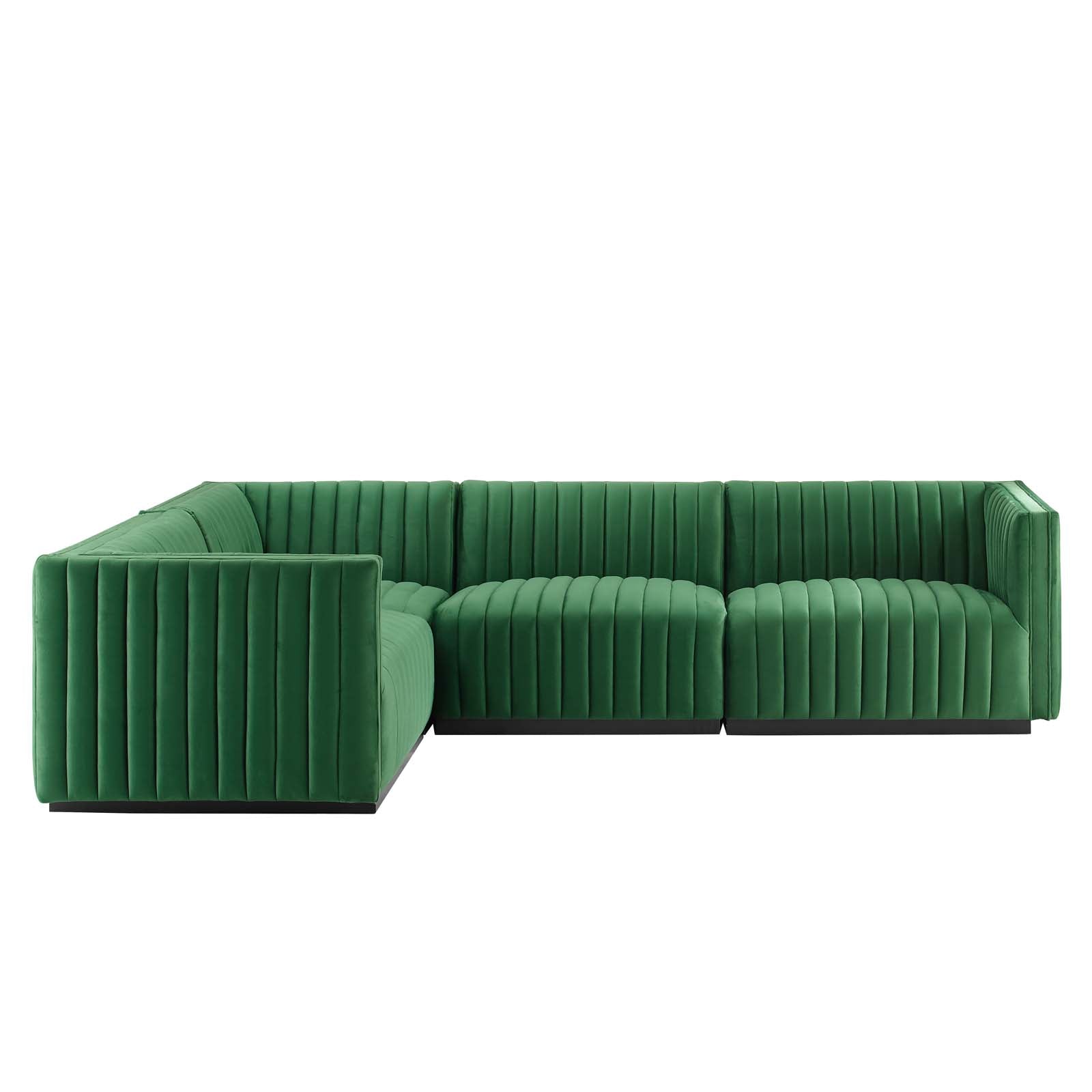 Modway Sectional Sofas - Conjure Channel Tufted Performance Plywood Velvet 4-Piece Sectional Black Emerald