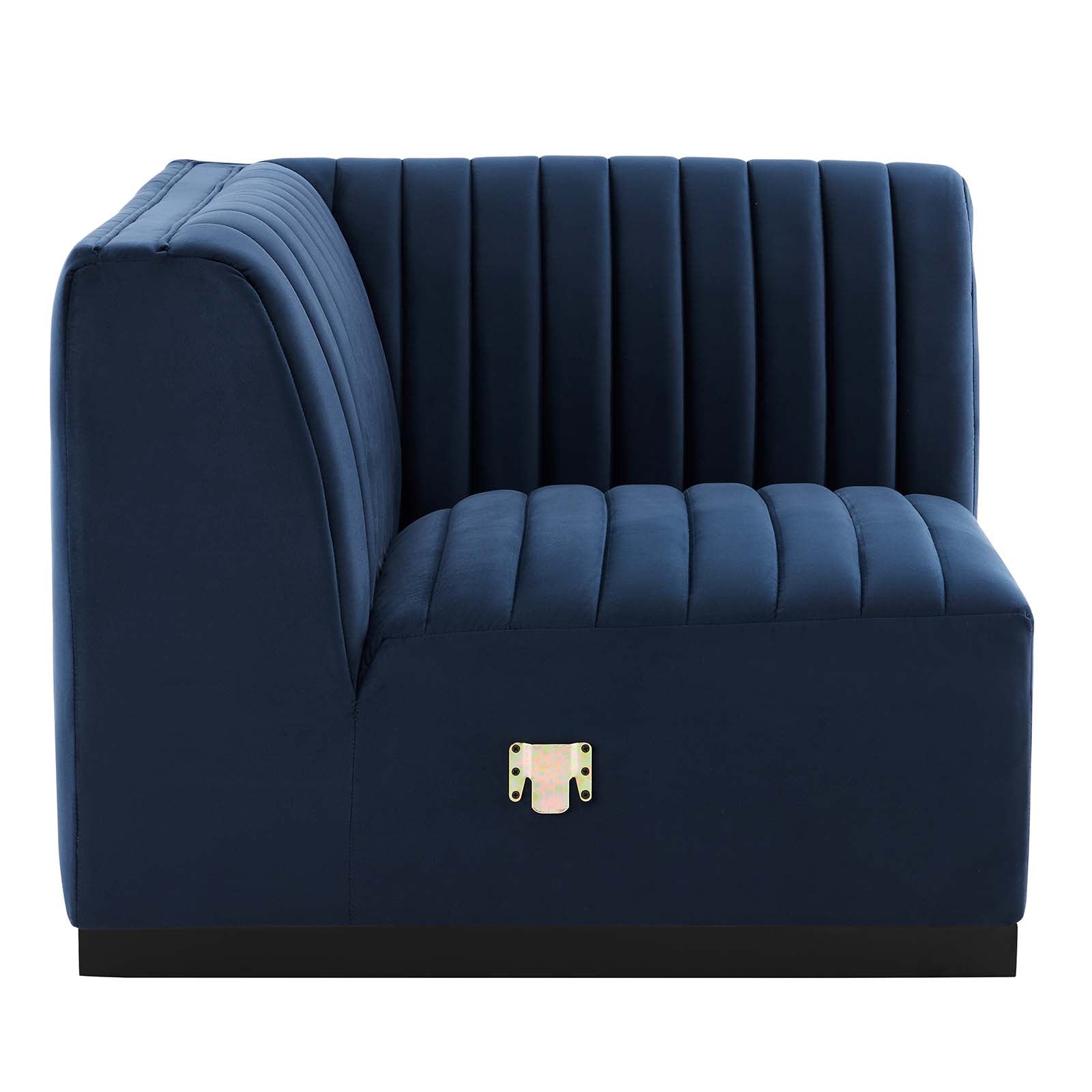 Modway Sectional Sofas - Conjure Channel Tufted Performance Plywood Velvet 4-Piece Sectional Black Midnight Blue