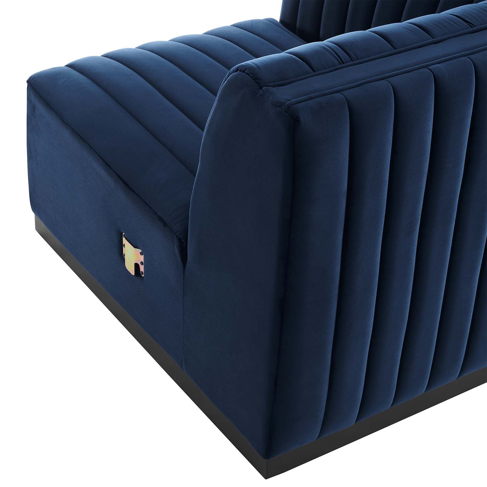 Modway Sectional Sofas - Conjure Channel Tufted Performance Plywood Velvet 4-Piece Sectional Black Midnight Blue