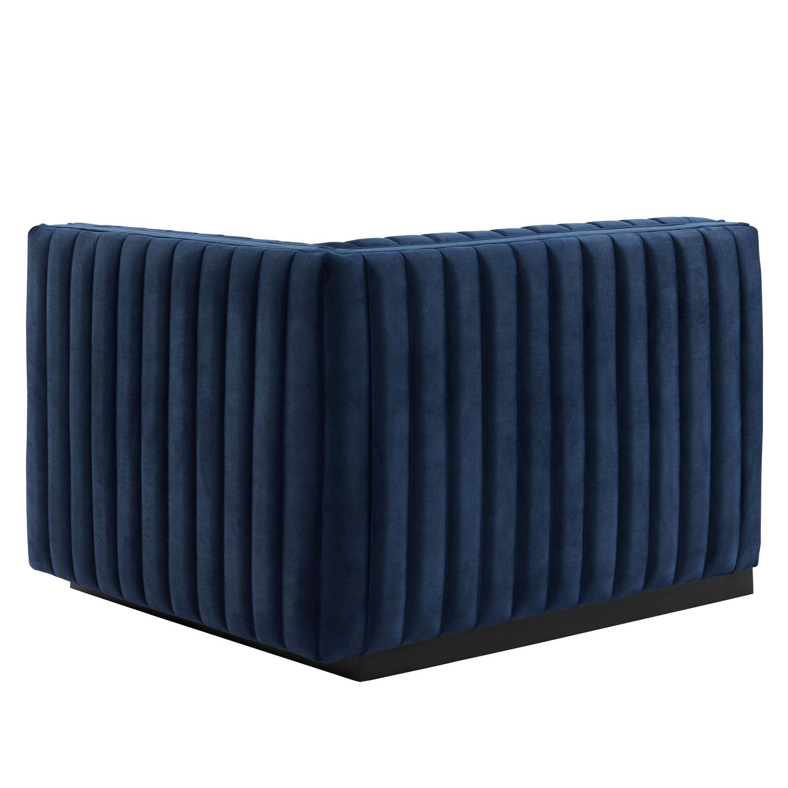 Modway Sectional Sofas - Conjure Channel Tufted Performance Plywood Velvet 4-Piece Sectional Black Midnight Blue