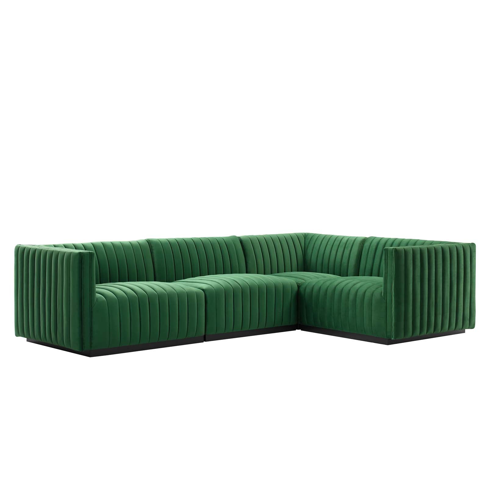 Modway Sectional Sofas - Conjure Channel Tufted Performance Velvet 4-Piece Sectional Black Emerald