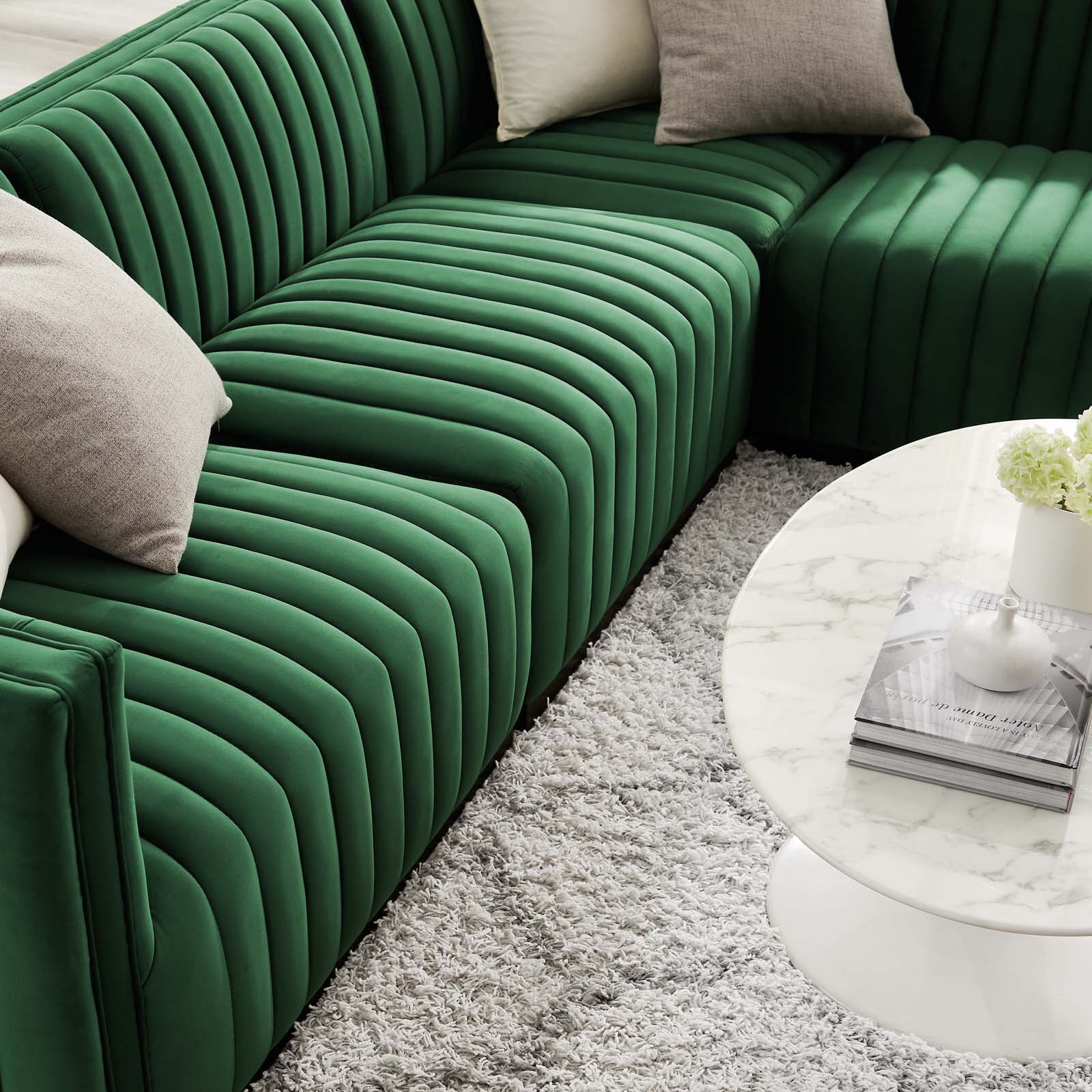 Modway Sectional Sofas - Conjure Channel Tufted Performance Velvet 4-Piece Sectional Black Emerald