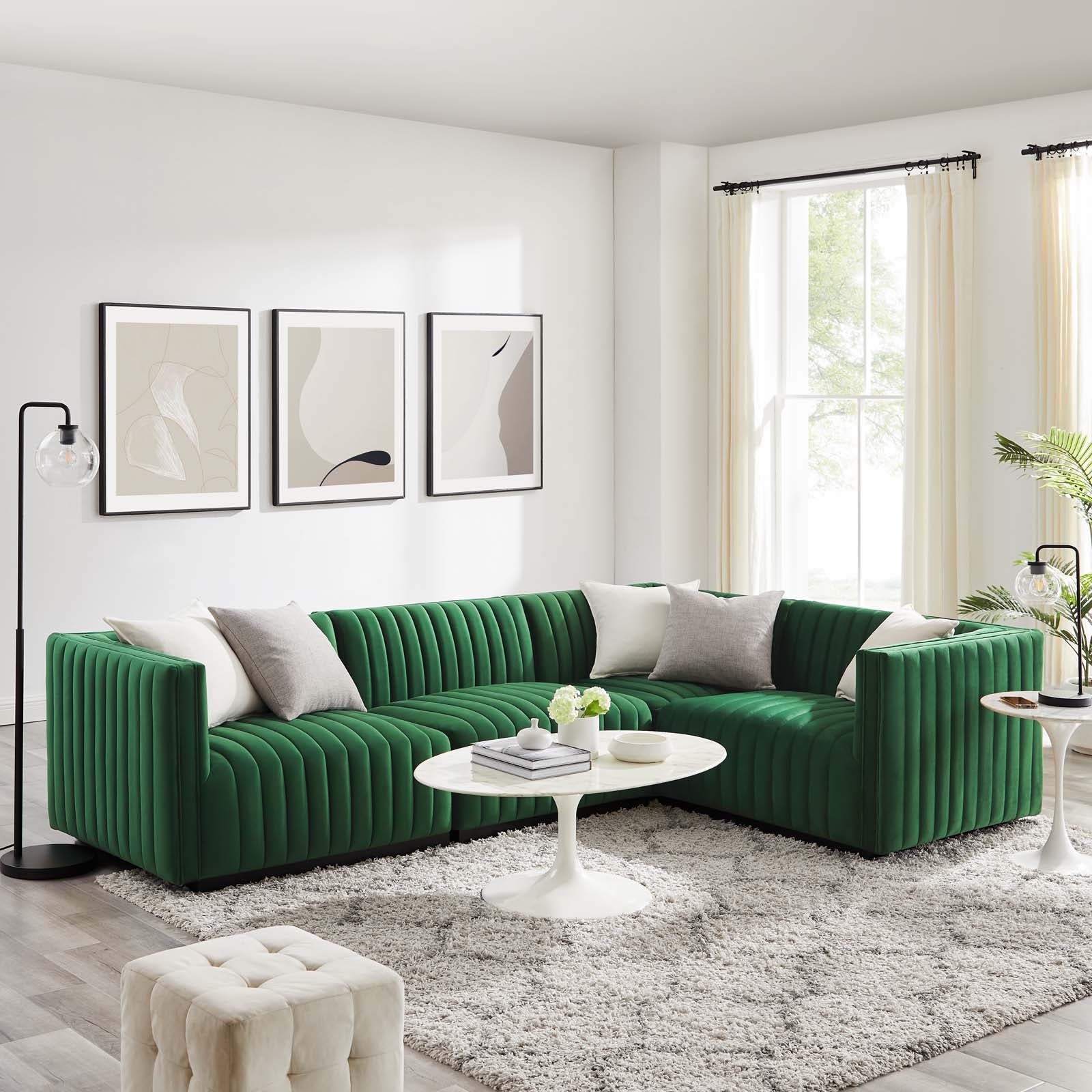 Modway Sectional Sofas - Conjure Channel Tufted Performance Velvet 4-Piece Sectional Black Emerald