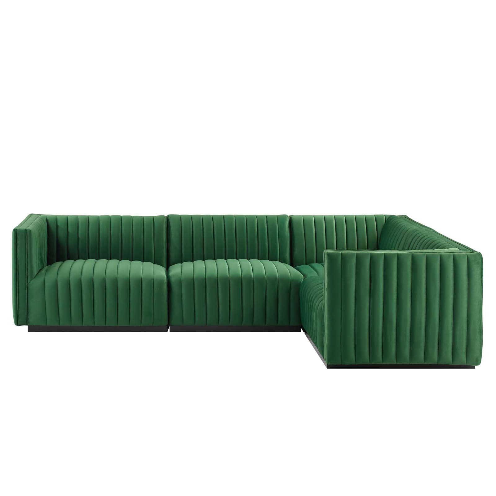 Modway Sectional Sofas - Conjure Channel Tufted Performance Velvet 4-Piece Sectional Black Emerald