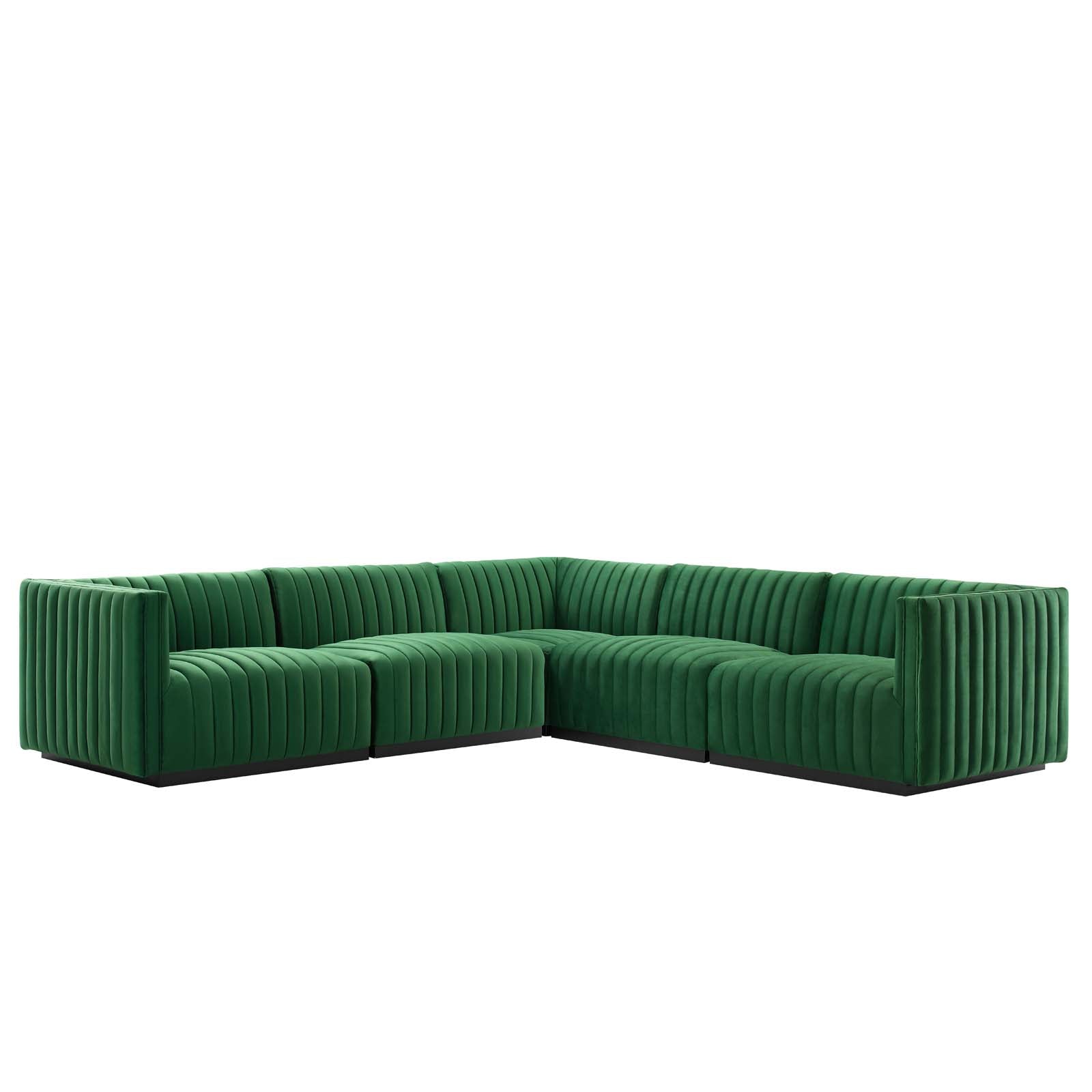 Modway Sectional Sofas - Conjure Channel Tufted Performance 109" W Velvet 5-Piece Sectional Black Emerald