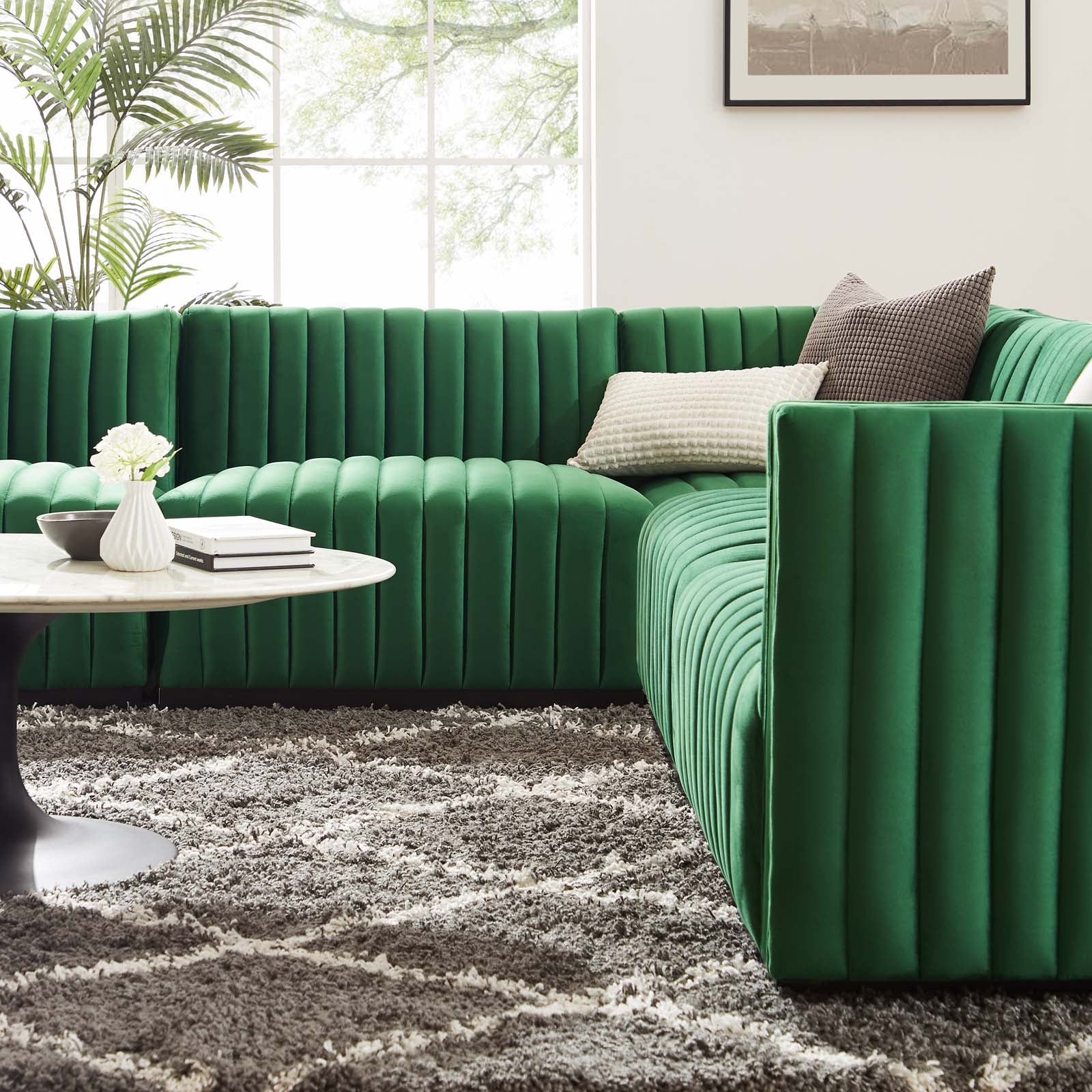Modway Sectional Sofas - Conjure Channel Tufted Performance 109" W Velvet 5-Piece Sectional Black Emerald