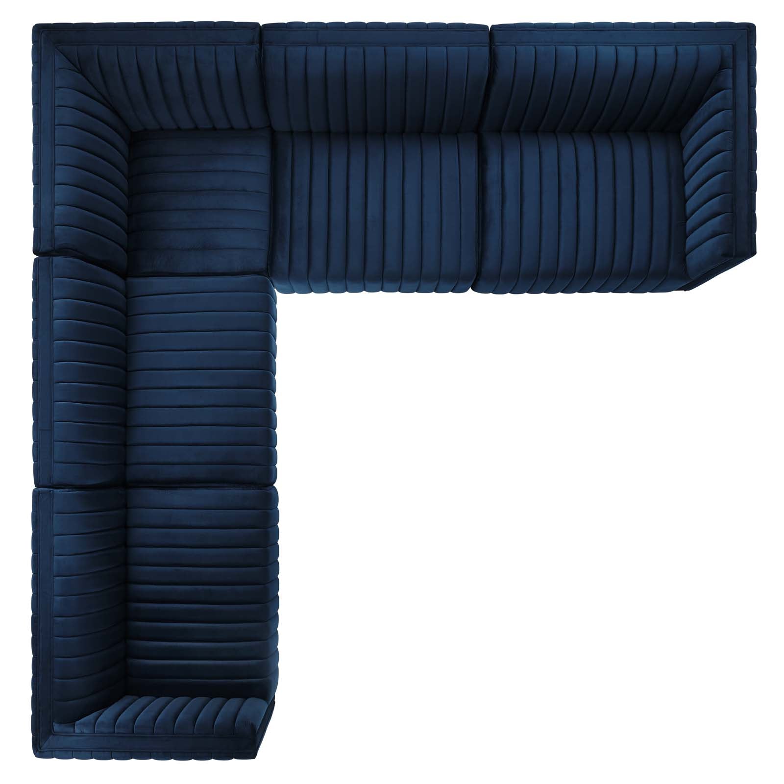 Modway Sectional Sofas - Conjure Channel Tufted 109" W Performance Velvet 5-Piece Sectional Black Midnight Blue