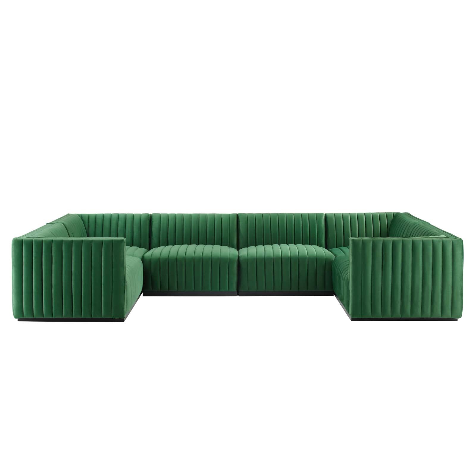 Modway Sectional Sofas - Conjure Channel Tufted Performance Velvet 6-Piece Sectional Black Emerald