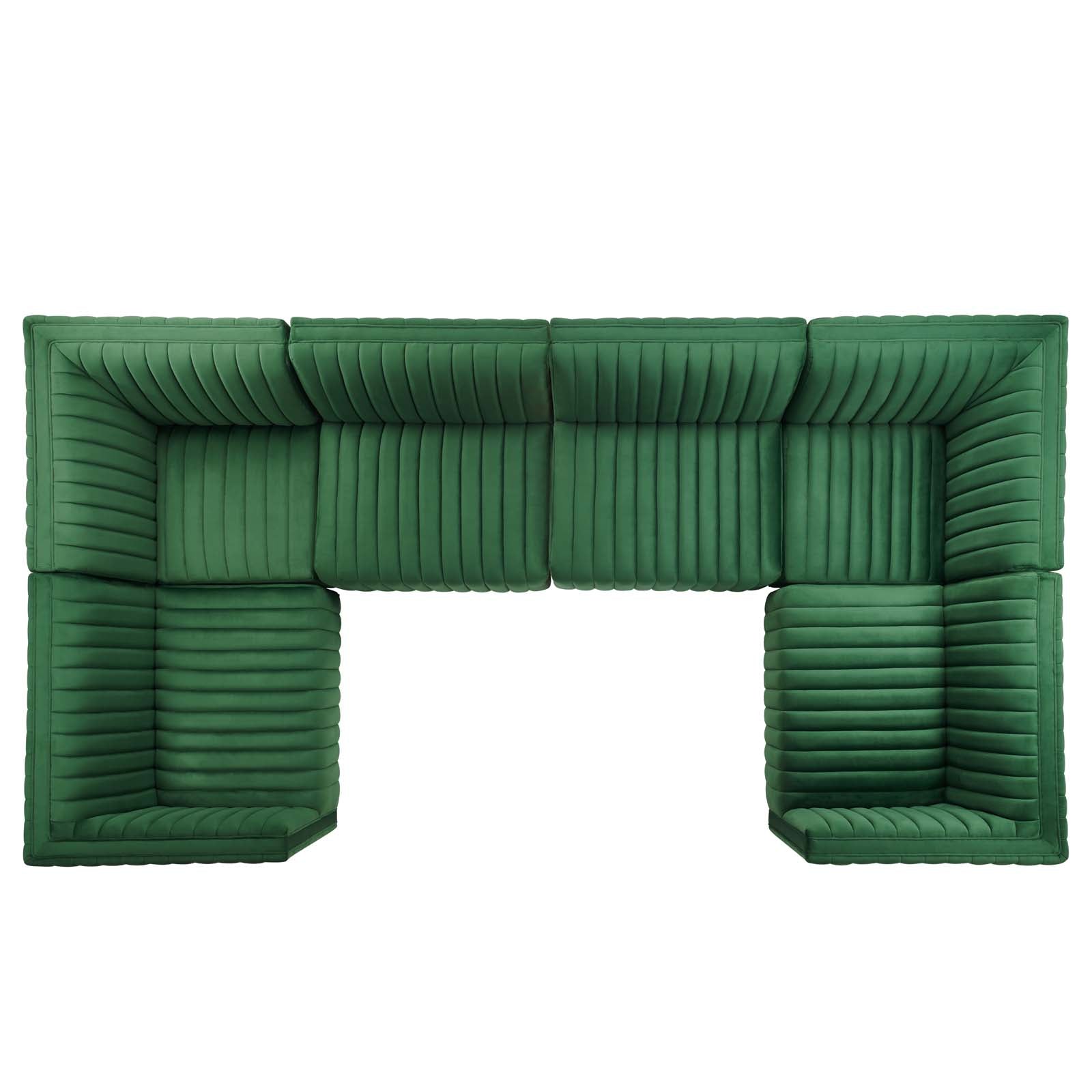 Modway Sectional Sofas - Conjure Channel Tufted Performance Velvet 6-Piece Sectional Black Emerald