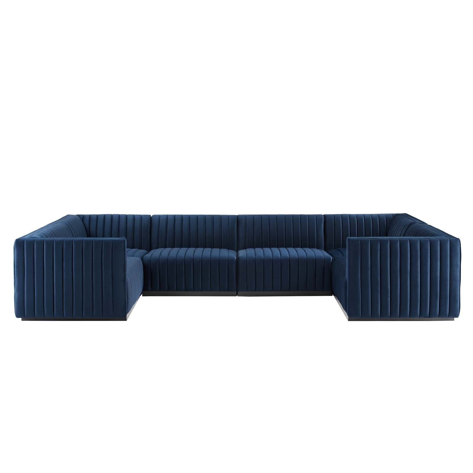 Modway Sectional Sofas - Conjure Channel Tufted Performance Velvet 6-Piece Sectional Black Midnight Blue