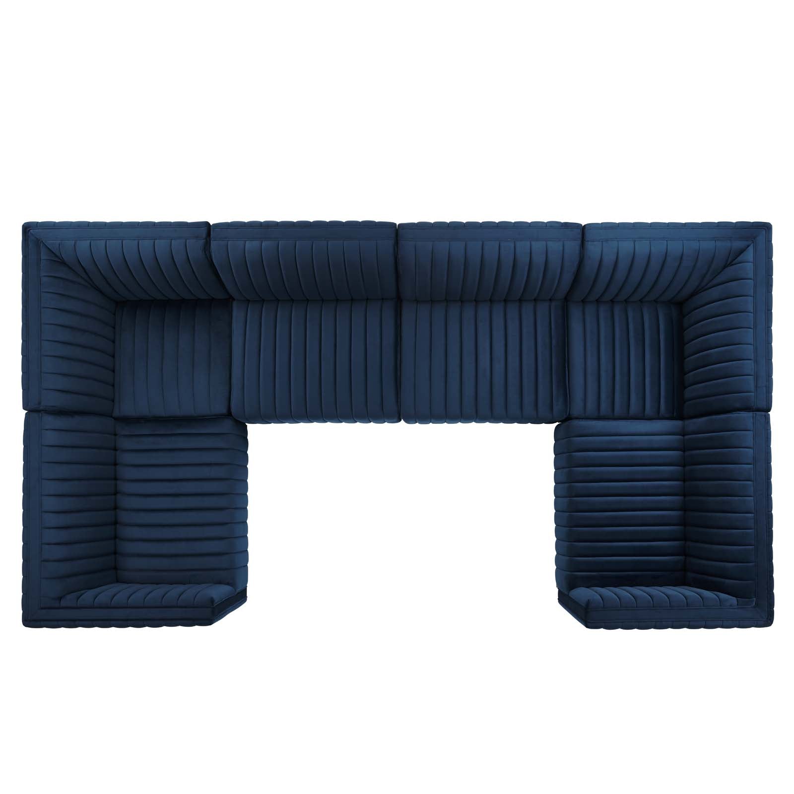 Modway Sectional Sofas - Conjure Channel Tufted Performance Velvet 6-Piece Sectional Black Midnight Blue