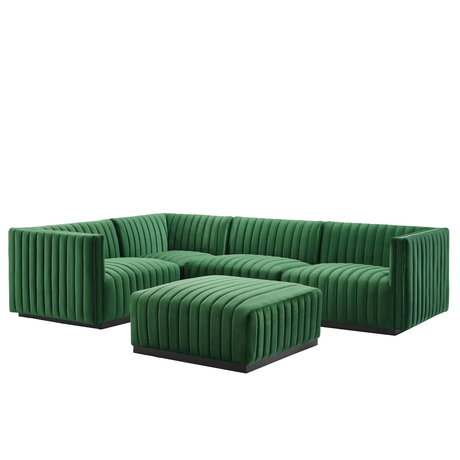 Modway Sectional Sofas - Conjure Channel Tufted Performance 119"W Velvet 5-Piece Sectional Black Emerald