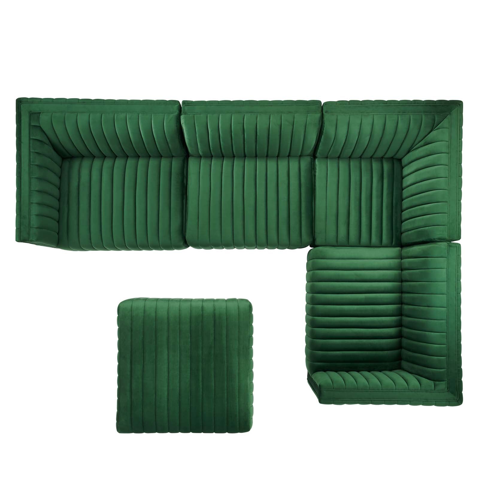 Modway Sectional Sofas - Conjure Channel Tufted Performance 119"W Velvet 5-Piece Sectional Black Emerald