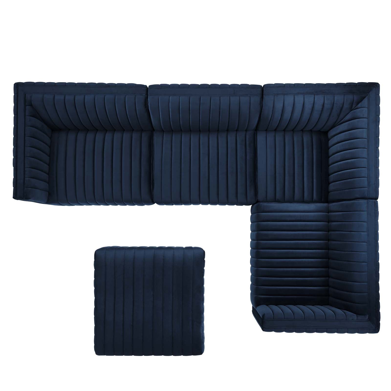 Modway Sectional Sofas - Conjure Channel Tufted Performance Velvet 119"W 5-Piece Sectional Black Midnight Blue