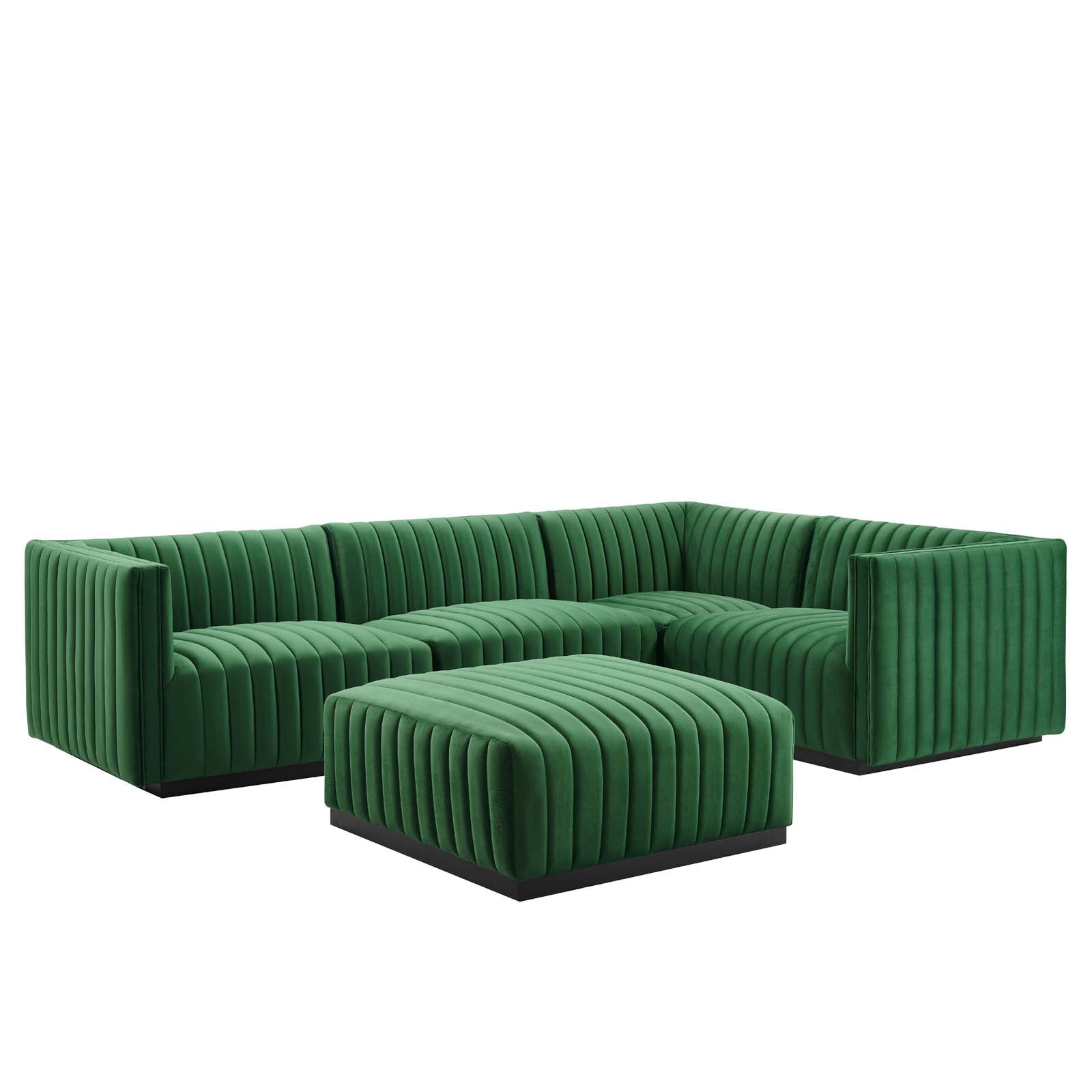 Modway Sectional Sofas - Conjure Channel Tufted Performance Velvet 5-Piece Sectional Black Emerald