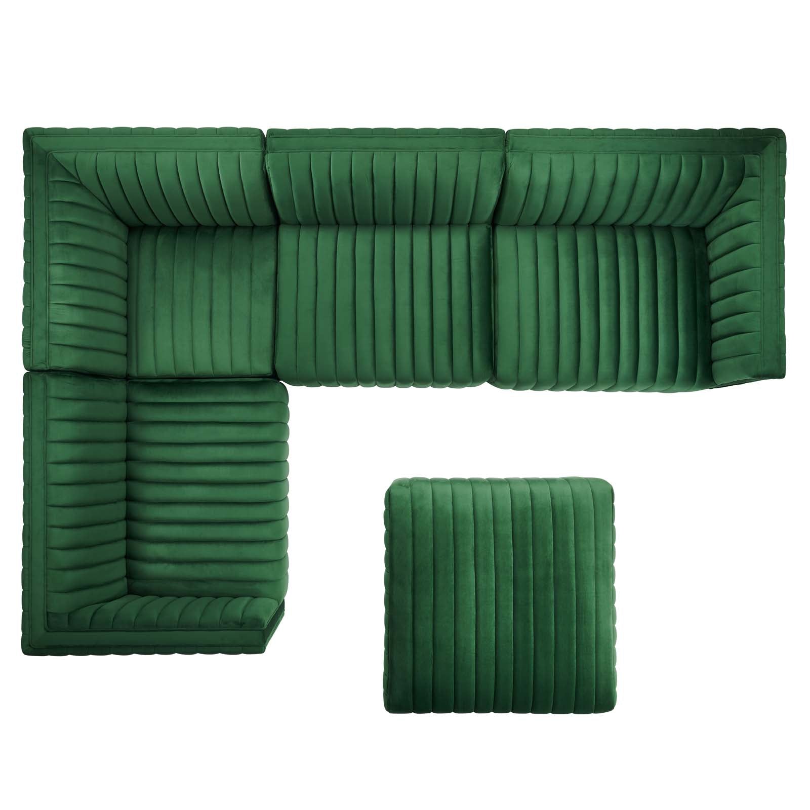 Modway Sectional Sofas - Conjure Channel Tufted Performance Velvet 5-Piece Sectional Black Emerald
