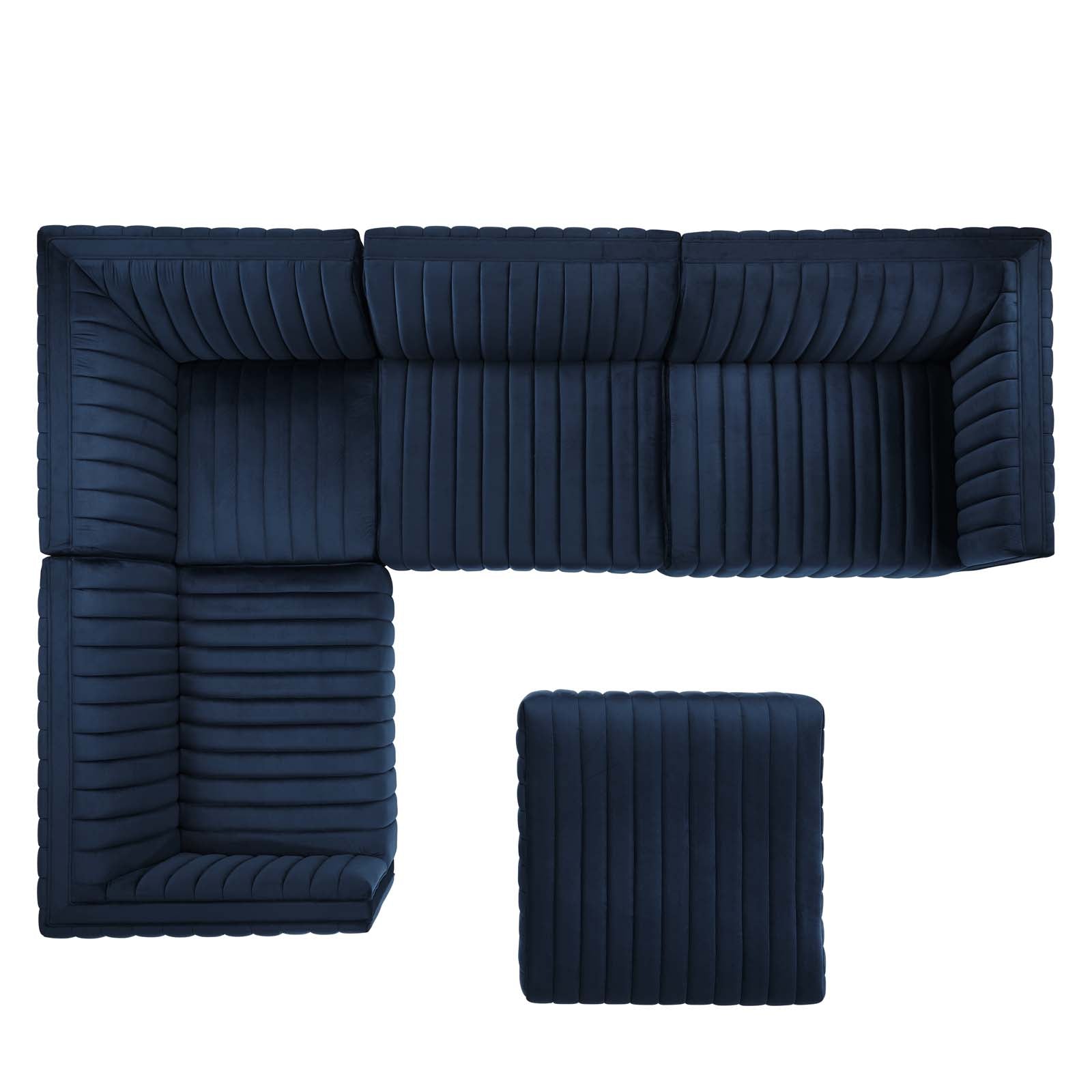 Modway Sectional Sofas - Conjure Channel Tufted Performance Velvet 5-Piece Sectional Black Midnight Blue