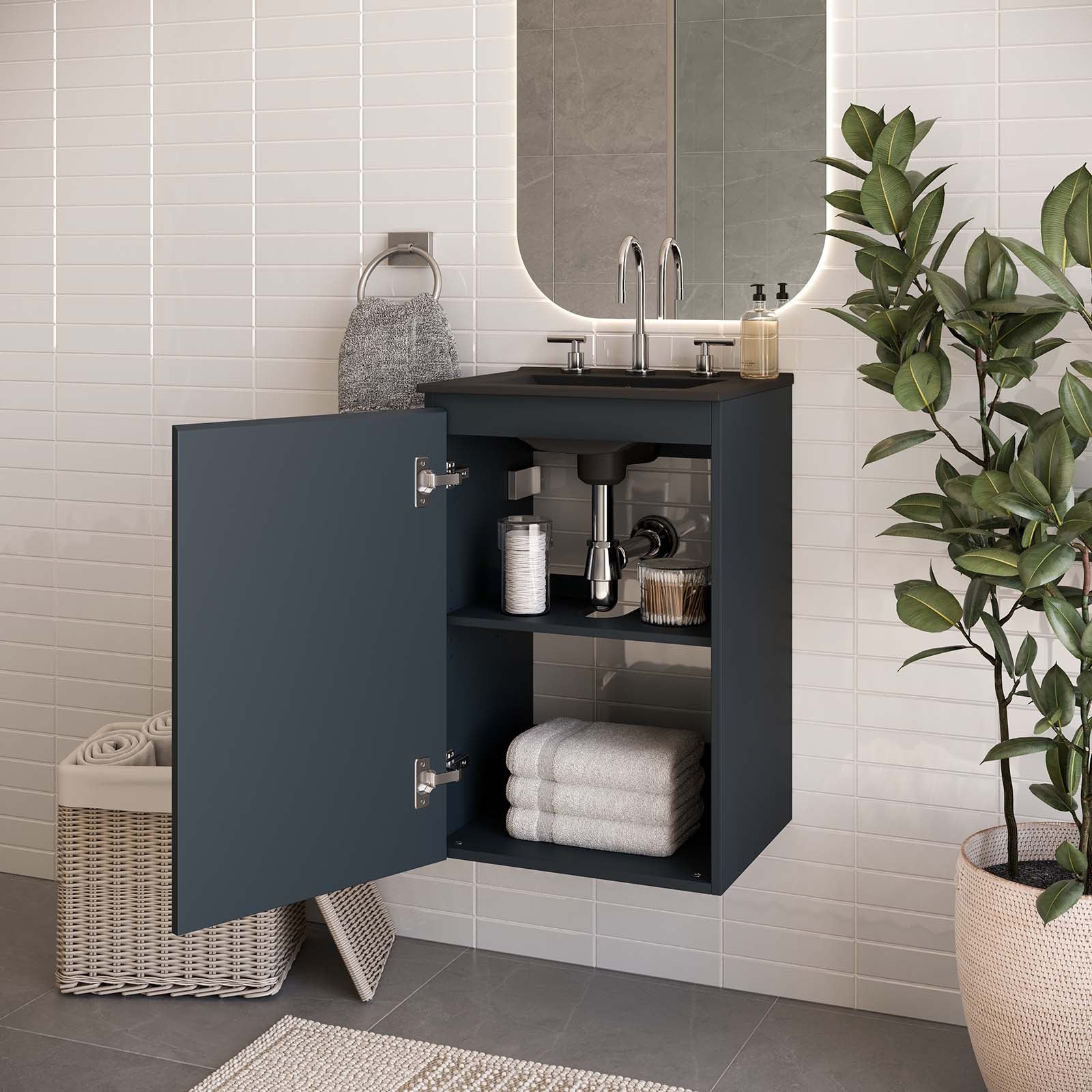 Modway Bathroom Vanity - Bryn 18" Wall-Mount Bathroom Vanity Gray Black