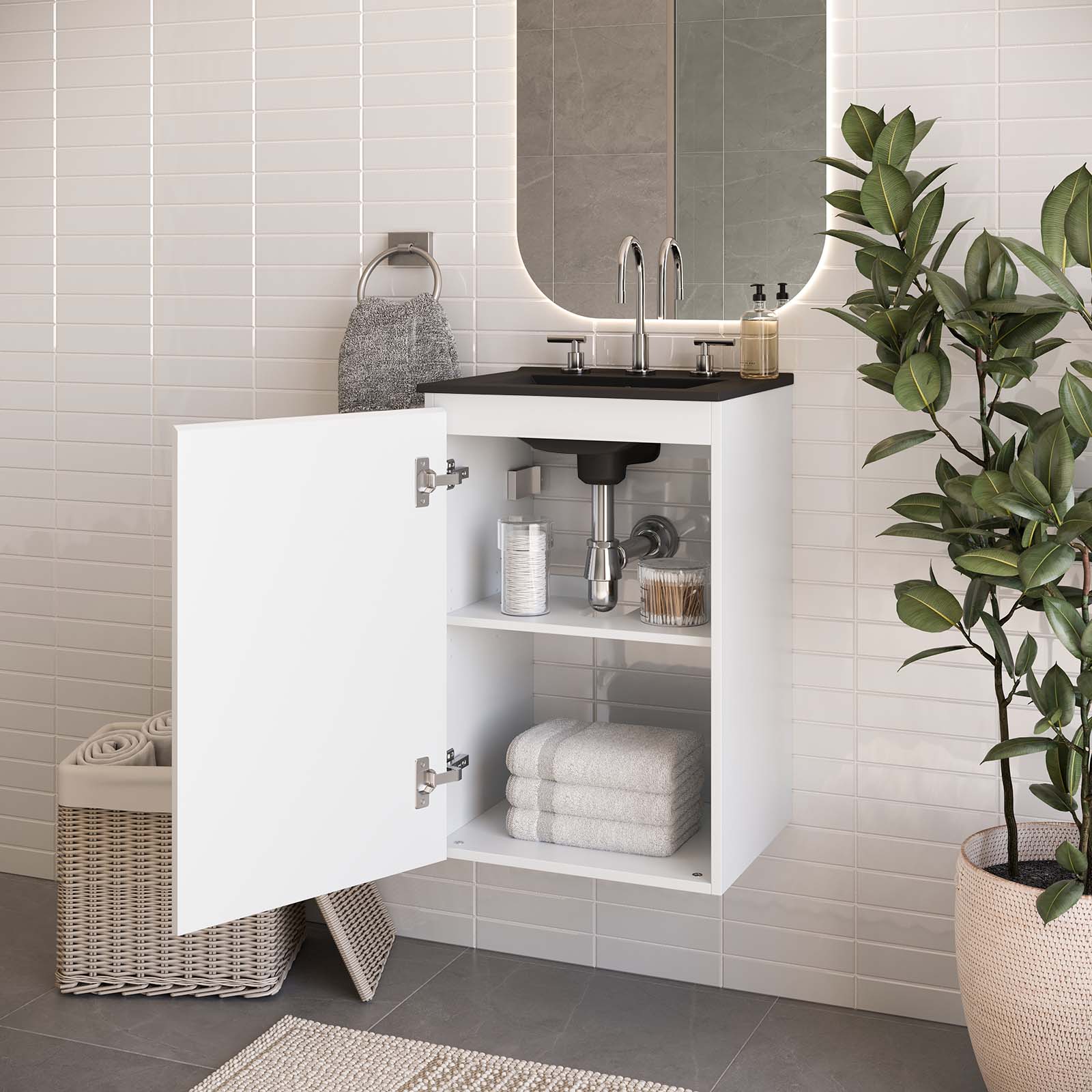 Modway Bathroom Vanity - Bryn 18" Wall-Mount Bathroom Vanity White Black