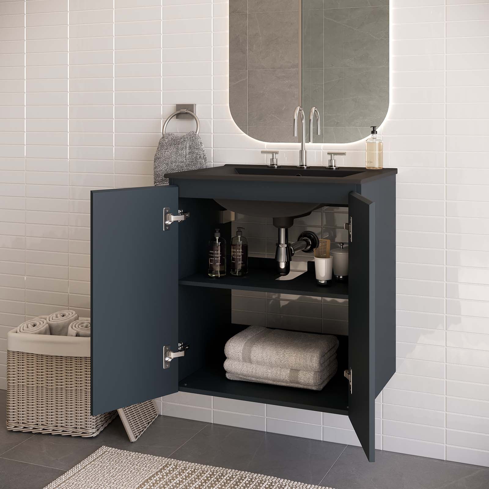 Modway Bathroom Vanity - Bryn 24" Wall-Mount Bathroom Vanity Gray Black
