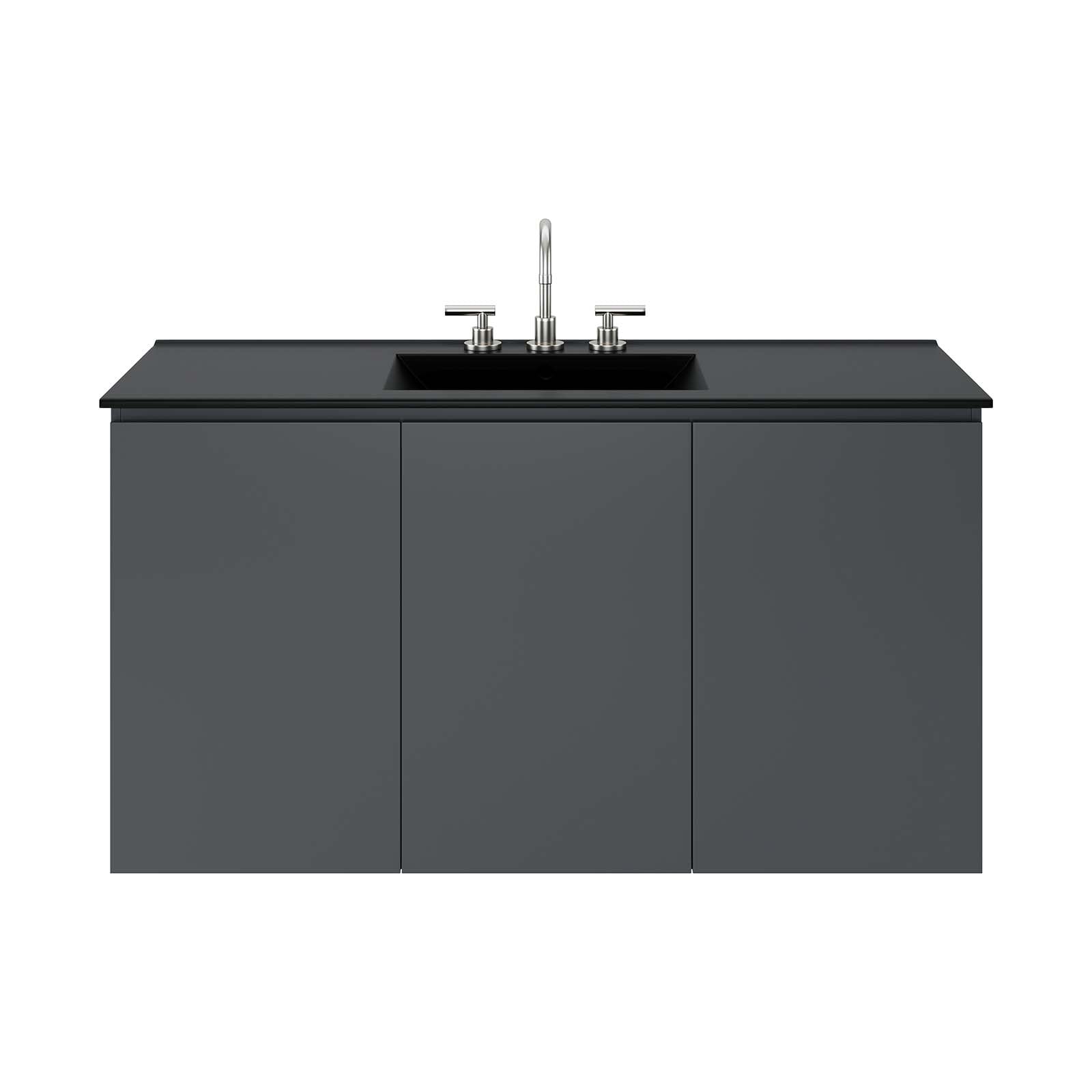 Modway Bathroom Vanity - Bryn 48" Wall-Mount Bathroom Vanity Gray Black