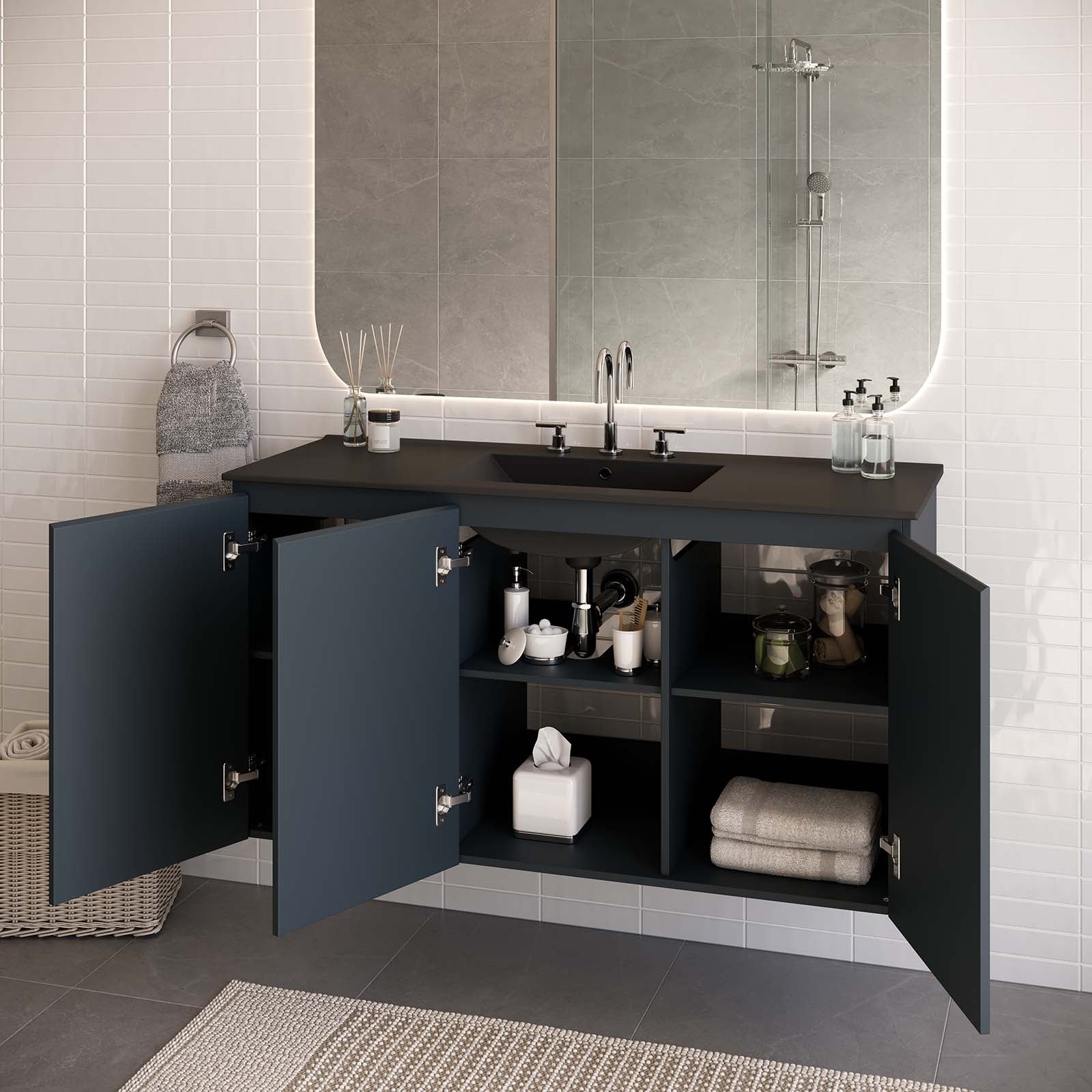 Modway Bathroom Vanity - Bryn 48" Wall-Mount Bathroom Vanity Gray Black