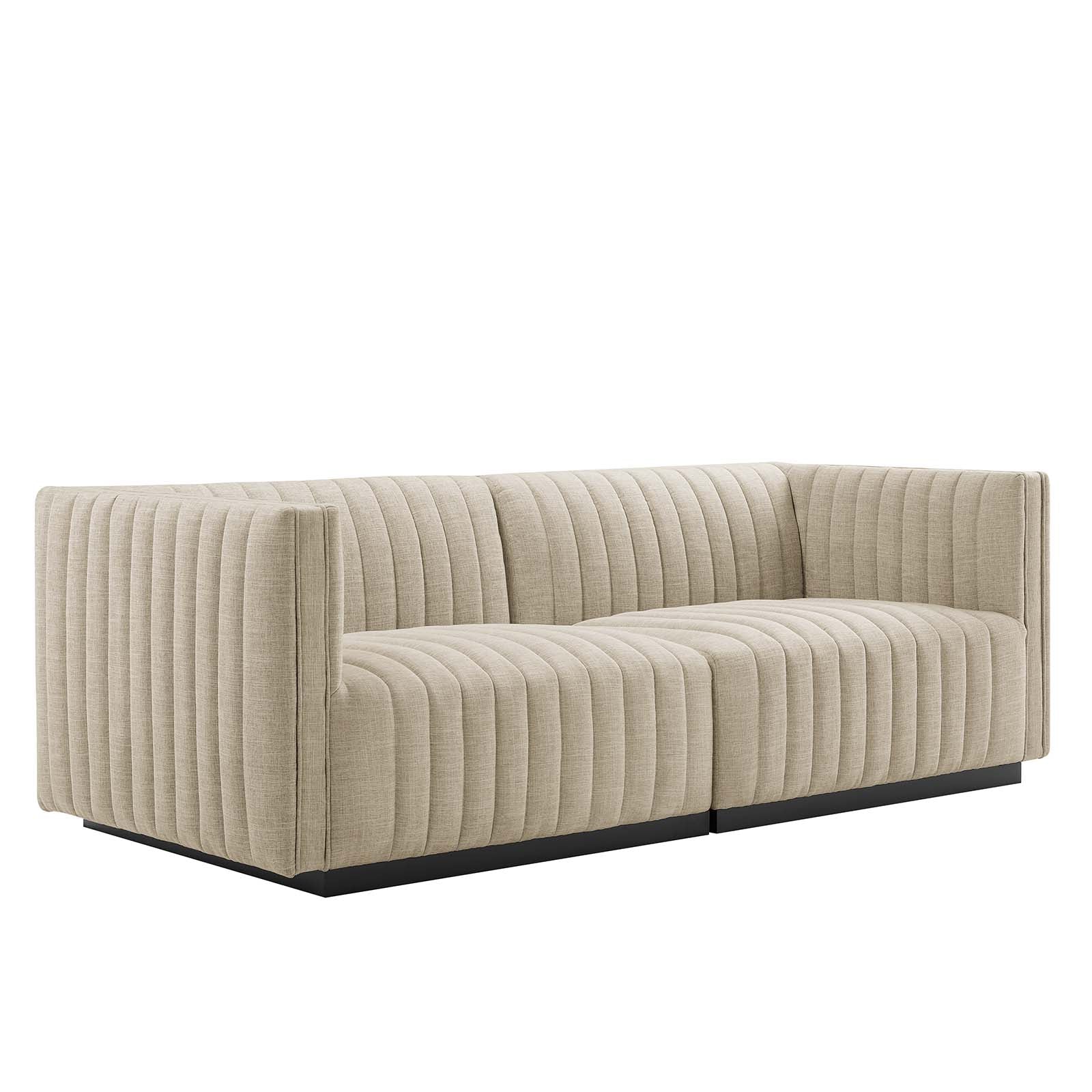 Modway Loveseats - Conjure Channel Tufted Upholstered Fabric Loveseat Black Beige