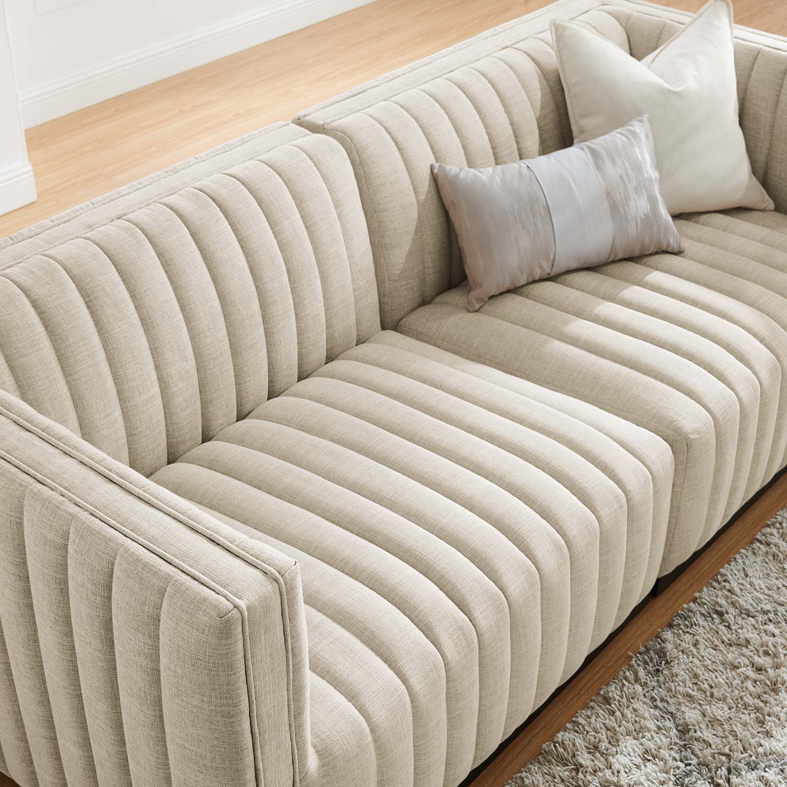 Modway Loveseats - Conjure Channel Tufted Upholstered Fabric Loveseat Black Beige