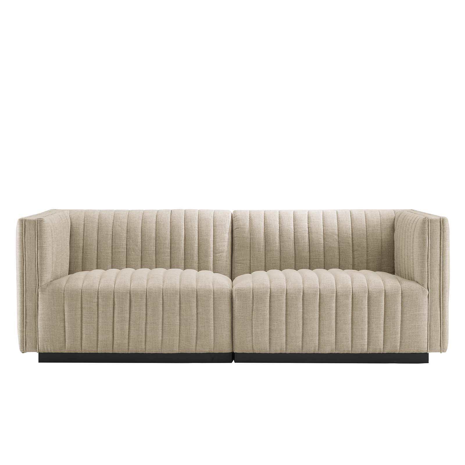 Modway Loveseats - Conjure Channel Tufted Upholstered Fabric Loveseat Black Beige