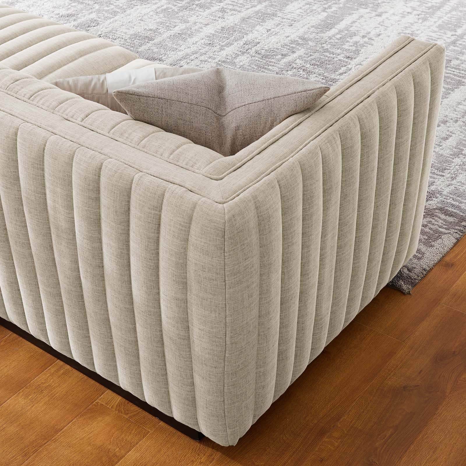Modway Sofas & Couches - Conjure Channel Tufted Upholstered Fabric Sofa Black Beige