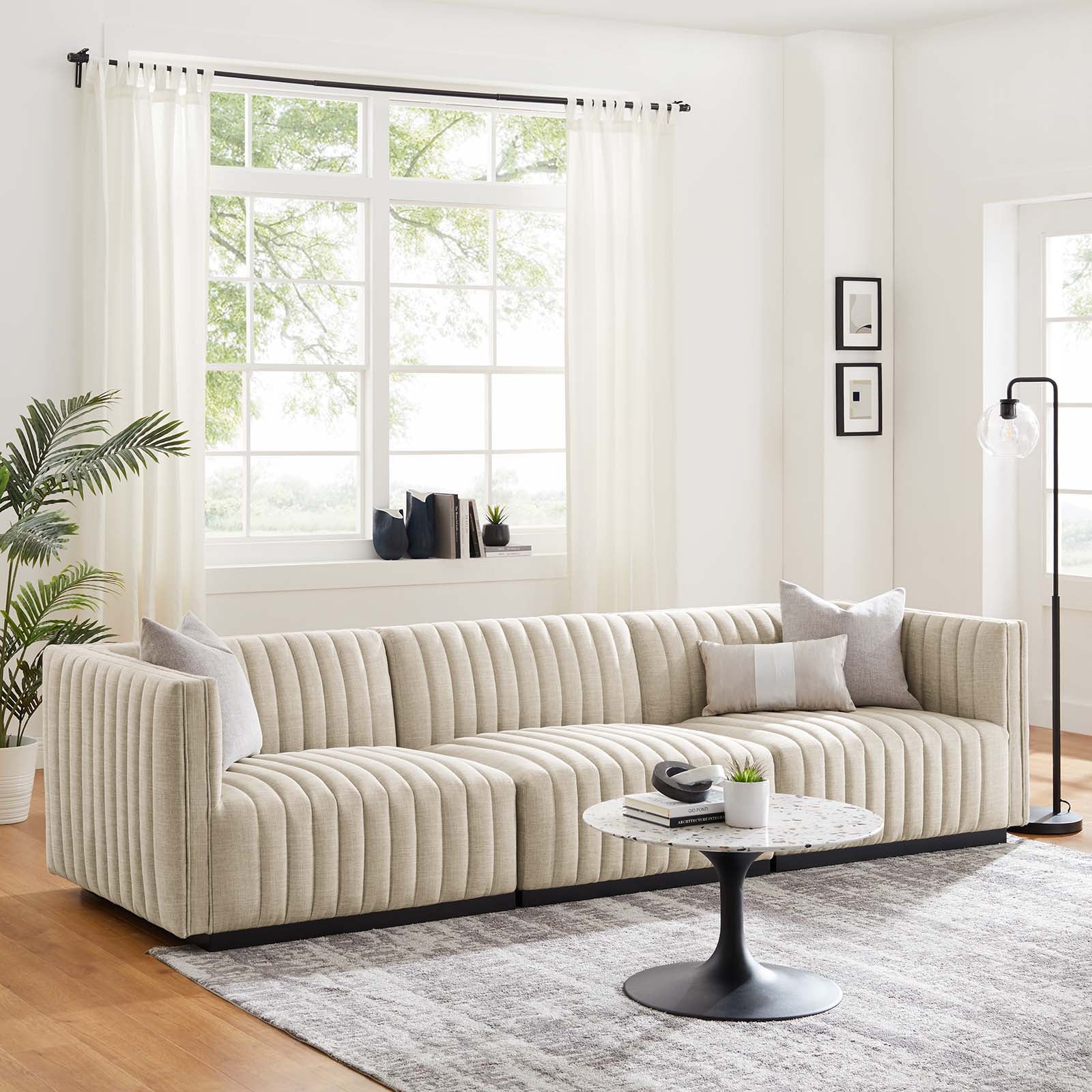 Modway Sofas & Couches - Conjure Channel Tufted Upholstered Fabric Sofa Black Beige