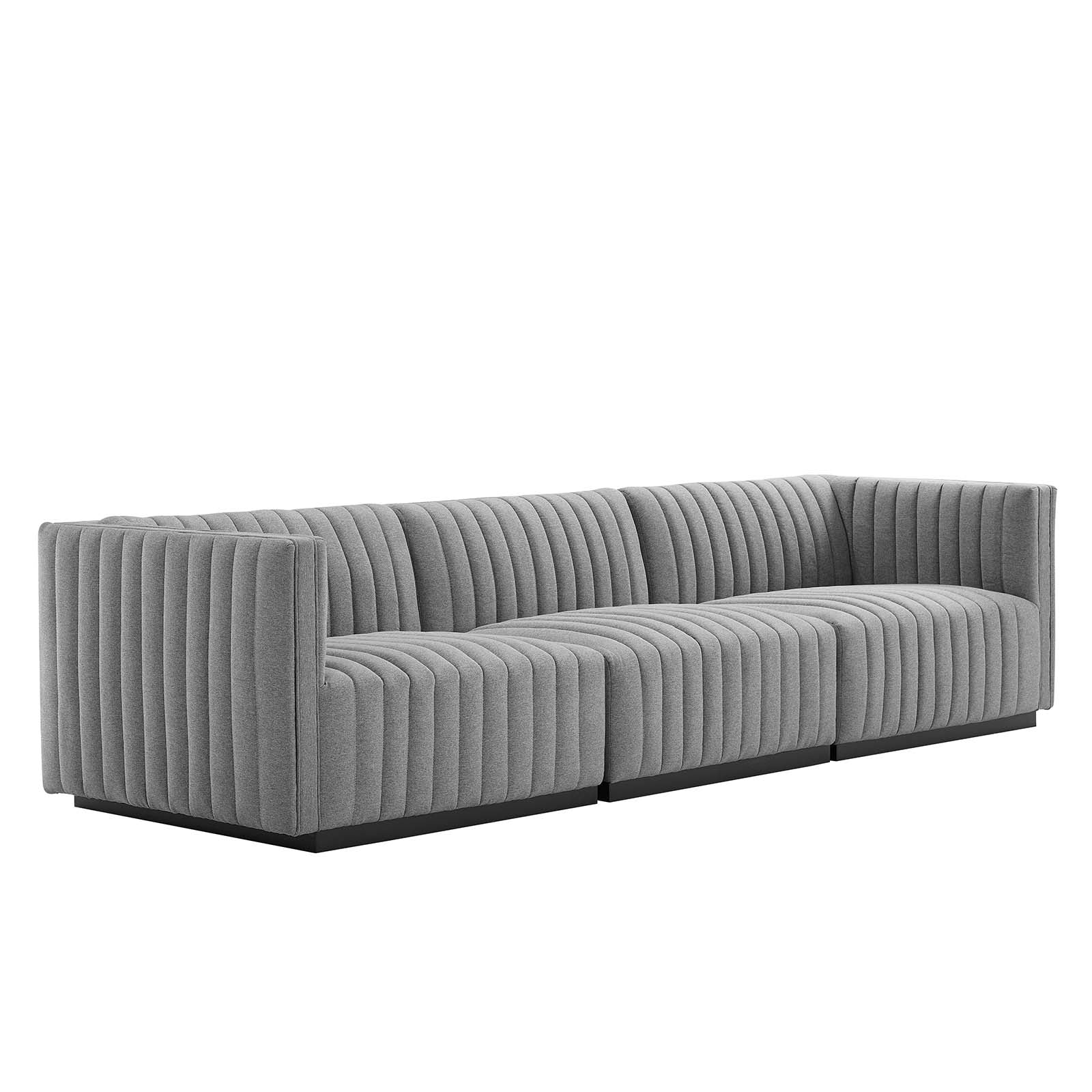 Modway Sofas & Couches - Conjure Channel Tufted Upholstered Fabric Sofa Black Light Gray