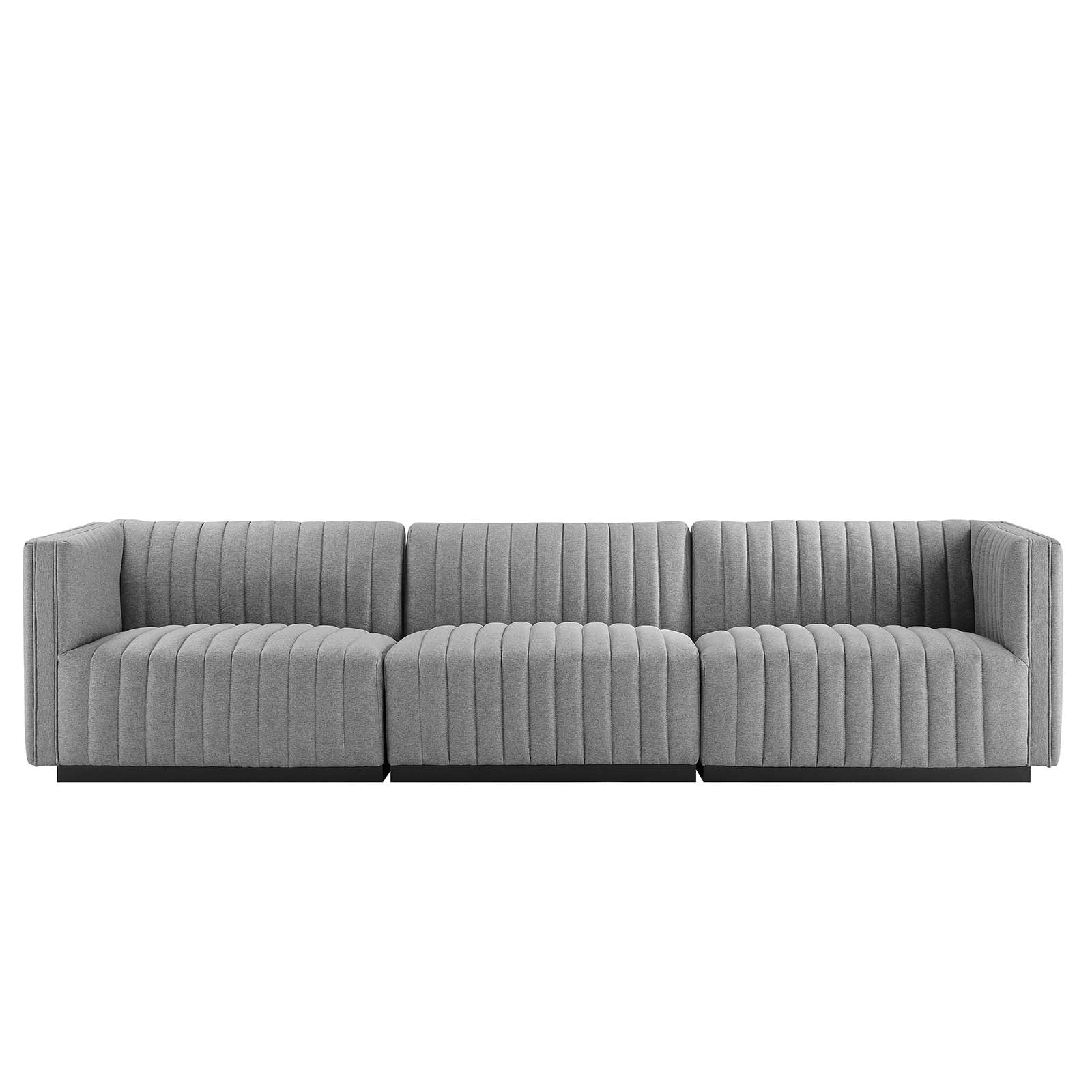Modway Sofas & Couches - Conjure Channel Tufted Upholstered Fabric Sofa Black Light Gray