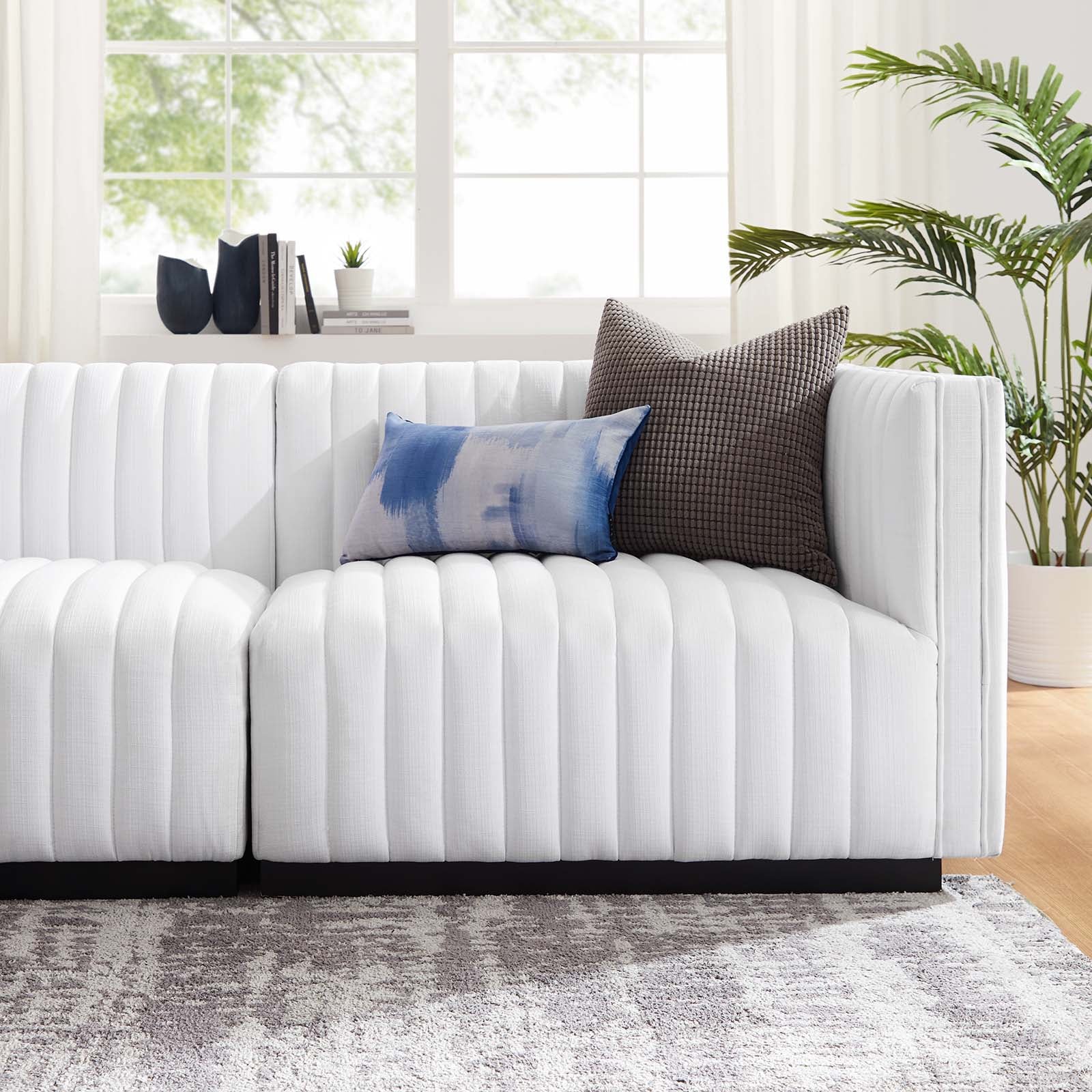 Modway Sofas & Couches - Conjure Channel Tufted Upholstered Fabric Sofa Black White