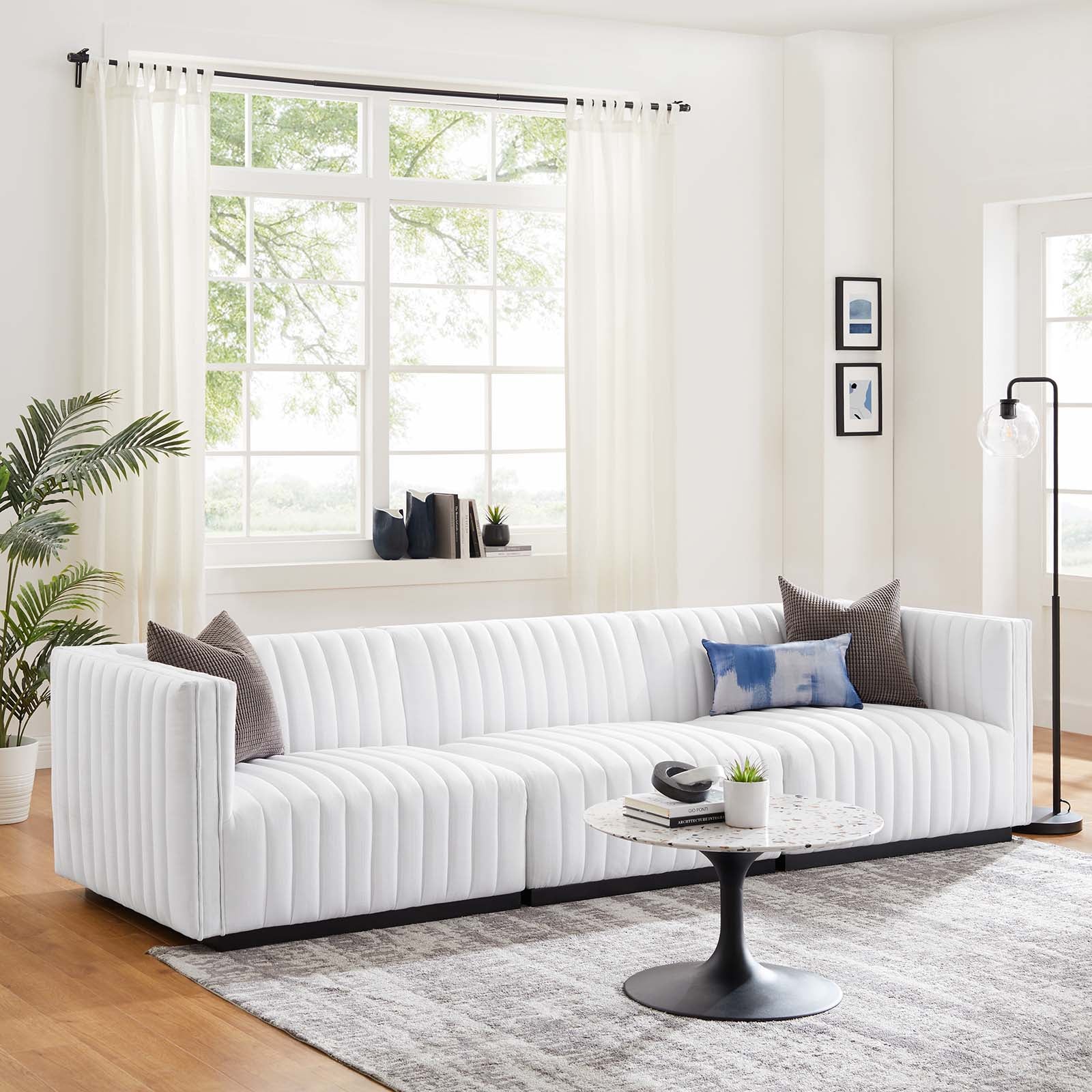 Modway Sofas & Couches - Conjure Channel Tufted Upholstered Fabric Sofa Black White