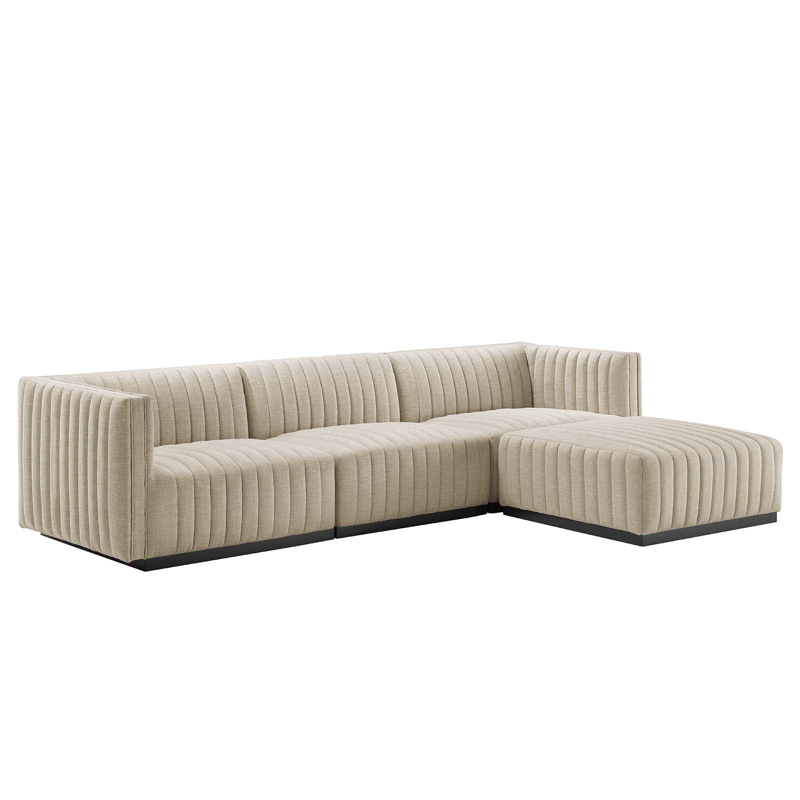 Modway Sectional Sofas - Conjure Channel Tufted Upholstered Fabric 4-Piece Sectional Sofa Black Beige