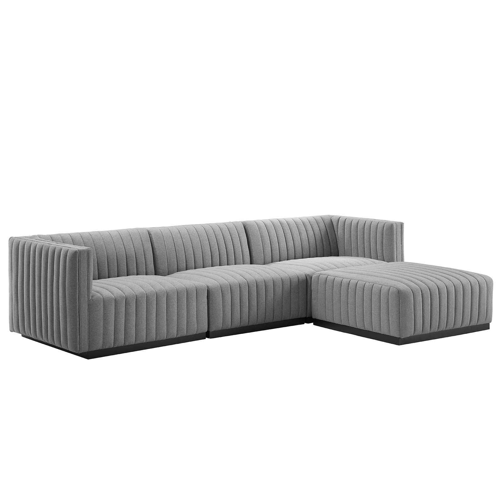 Modway Sectional Sofas - Conjure Channel Tufted Upholstered Fabric 4-Piece Sectional Sofa Black Light Gray