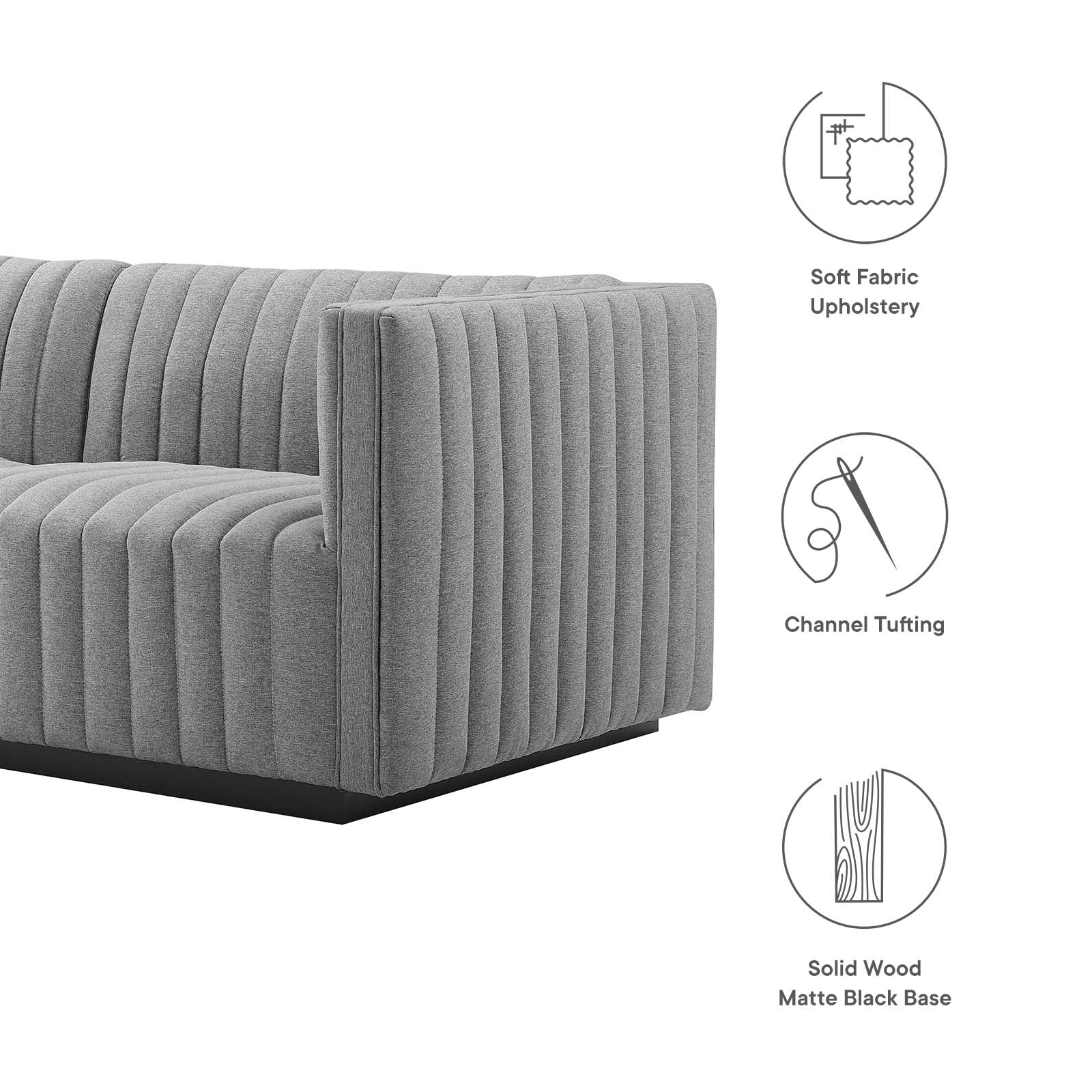Modway Sectional Sofas - Conjure Channel Tufted Upholstered Fabric 4-Piece Sectional Sofa Black Light Gray