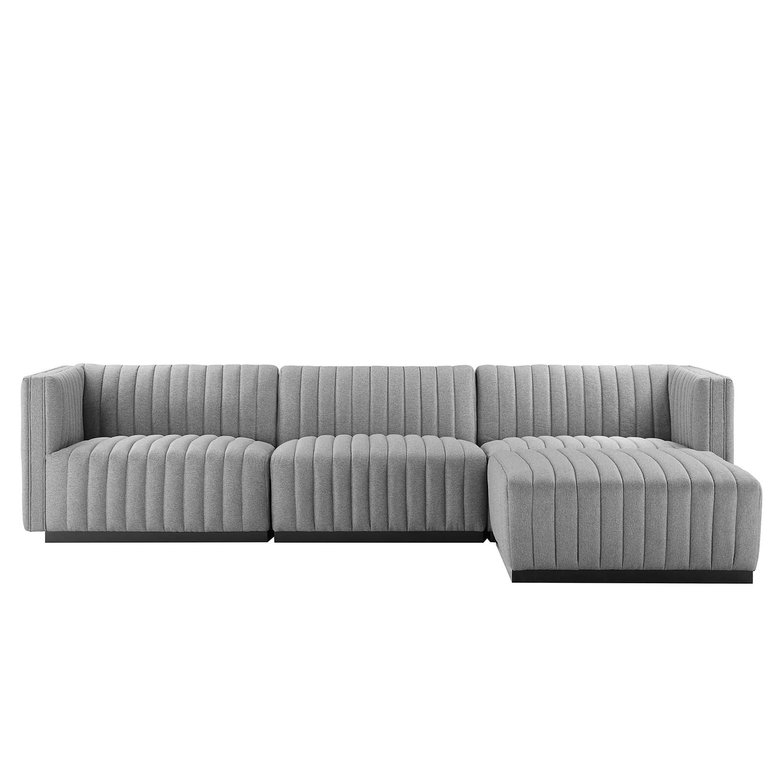 Modway Sectional Sofas - Conjure Channel Tufted Upholstered Fabric 4-Piece Sectional Sofa Black Light Gray