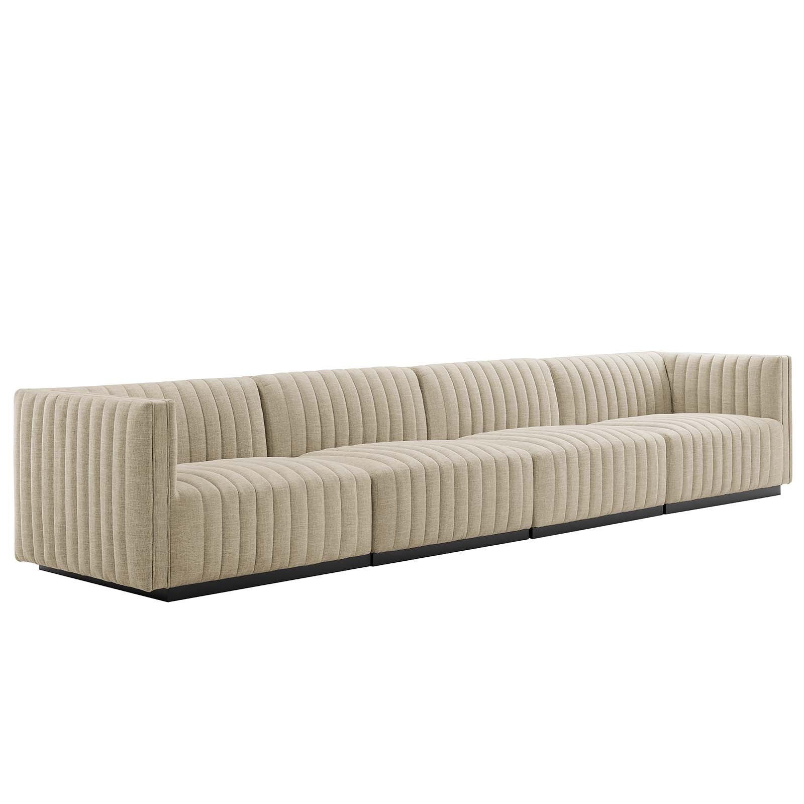 Modway Sofas & Couches - Conjure Channel Tufted Upholstered Fabric 4-Piece Sofa Black Beige