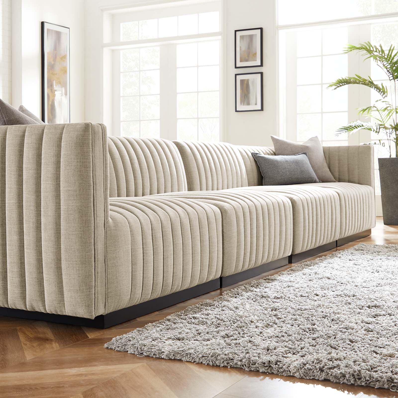 Modway Sofas & Couches - Conjure Channel Tufted Upholstered Fabric 4-Piece Sofa Black Beige