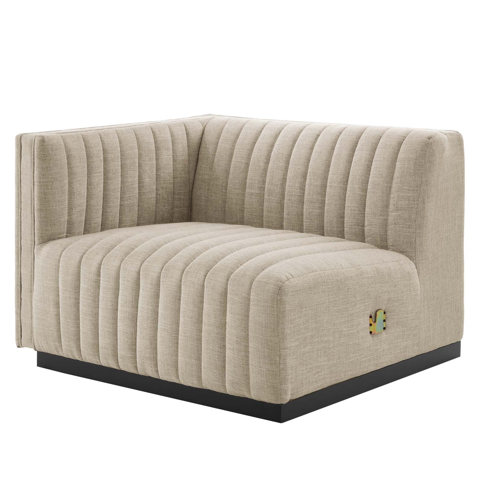 Modway Sofas & Couches - Conjure Channel Tufted Upholstered Fabric 4-Piece Sofa Black Beige