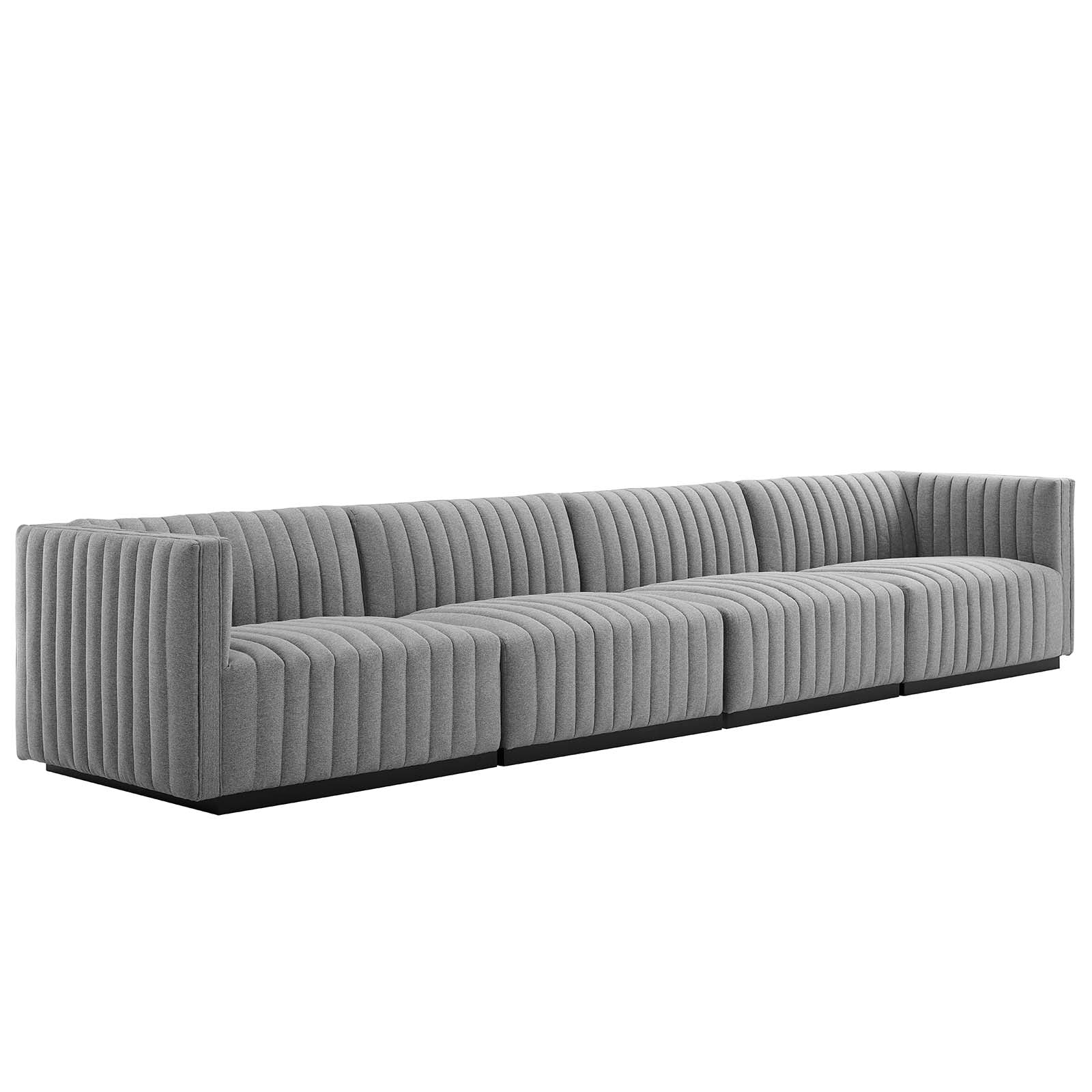 Modway Sofas & Couches - Conjure Channel Tufted Upholstered Fabric 4-Piece Sofa Black Light Gray