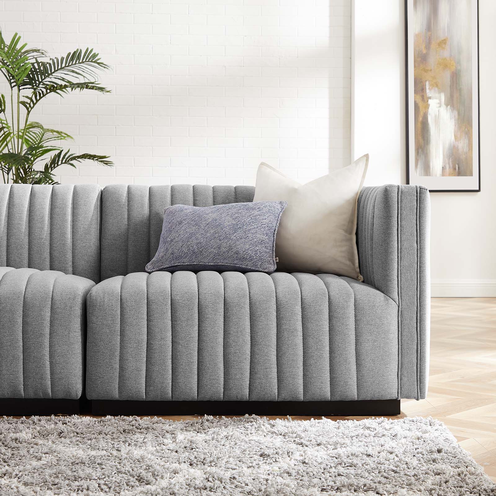 Modway Sofas & Couches - Conjure Channel Tufted Upholstered Fabric 4-Piece Sofa Black Light Gray