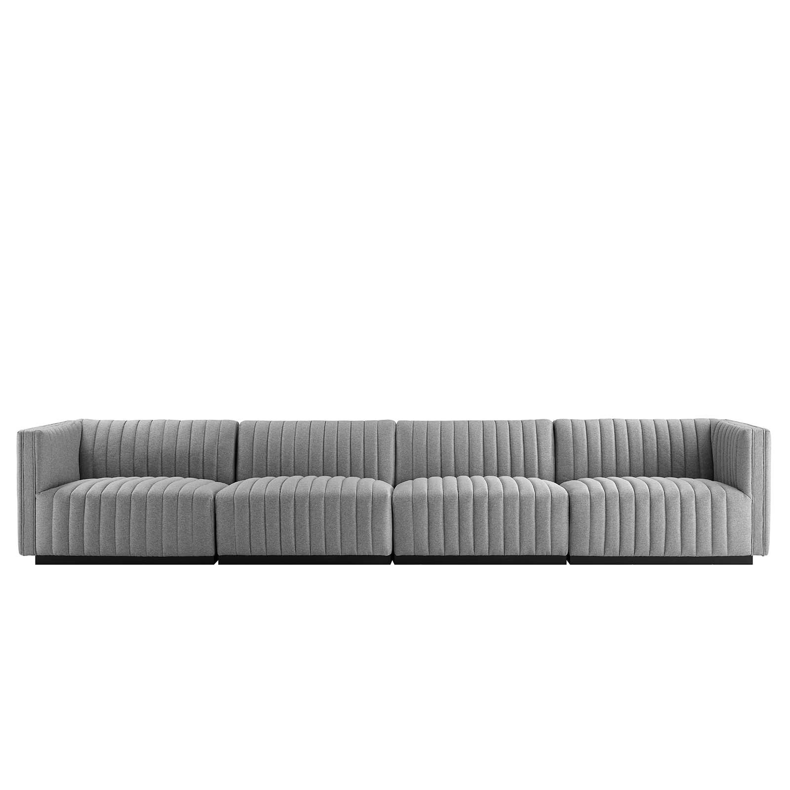 Modway Sofas & Couches - Conjure Channel Tufted Upholstered Fabric 4-Piece Sofa Black Light Gray