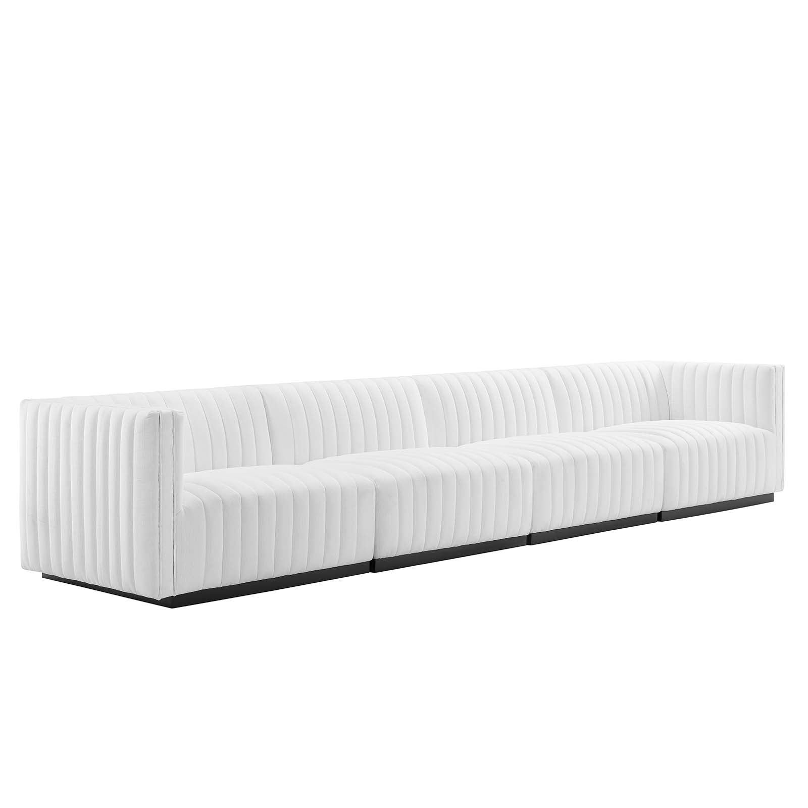 Modway Sofas & Couches - Conjure Channel Tufted Upholstered Fabric 4-Piece Sofa Black White