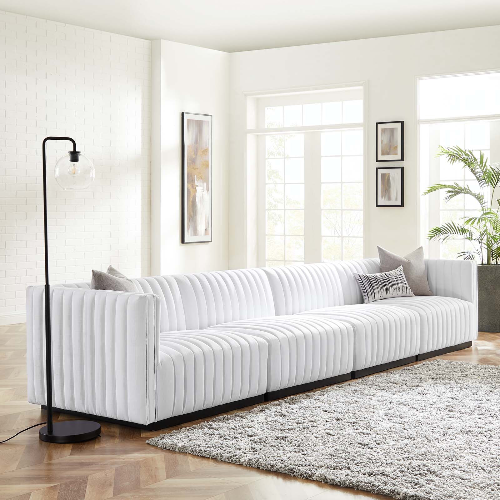 Modway Sofas & Couches - Conjure Channel Tufted Upholstered Fabric 4-Piece Sofa Black White